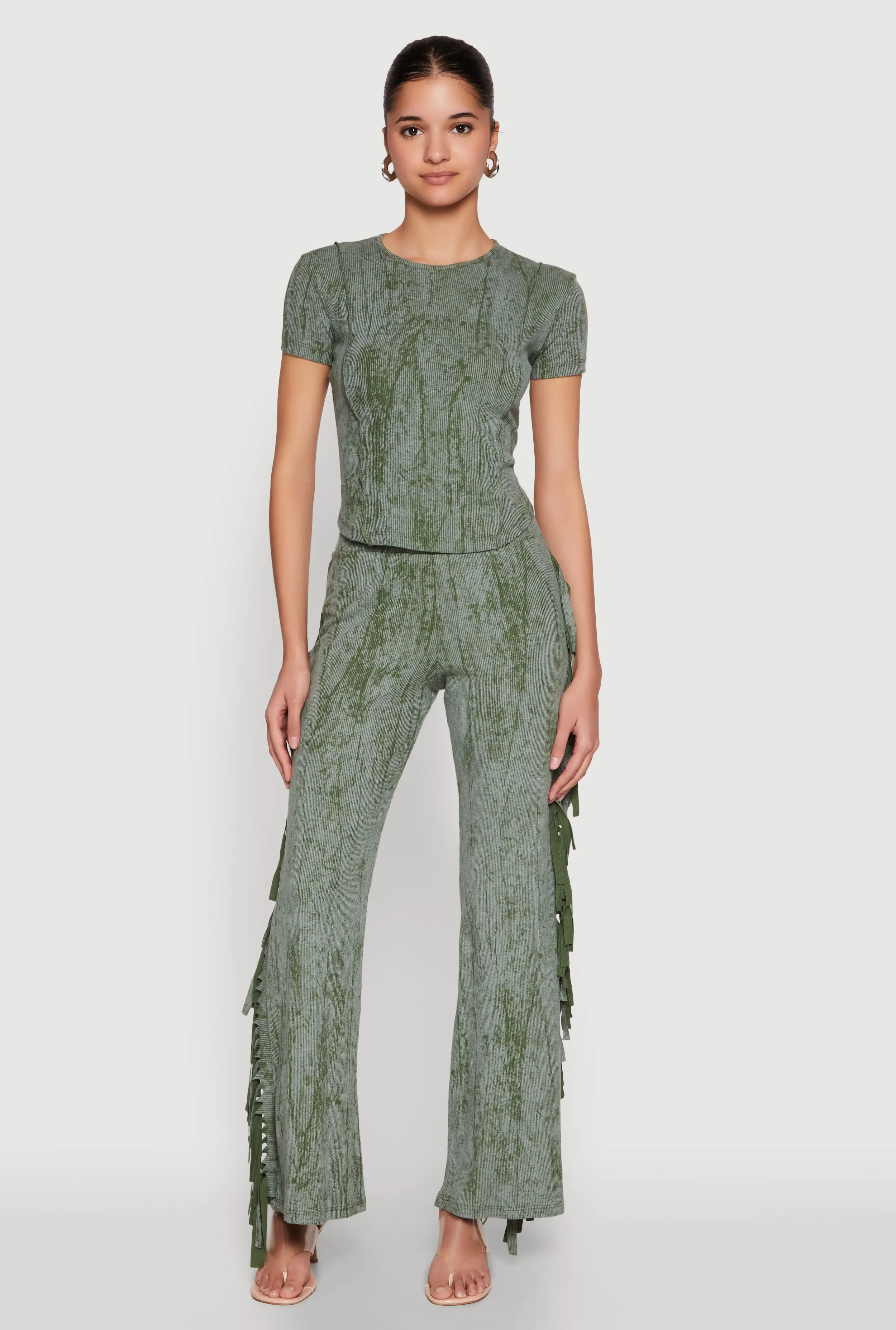 Mineral Wash Rib Knit Fringe Pants sold by Rainbow product image thumbnail 2