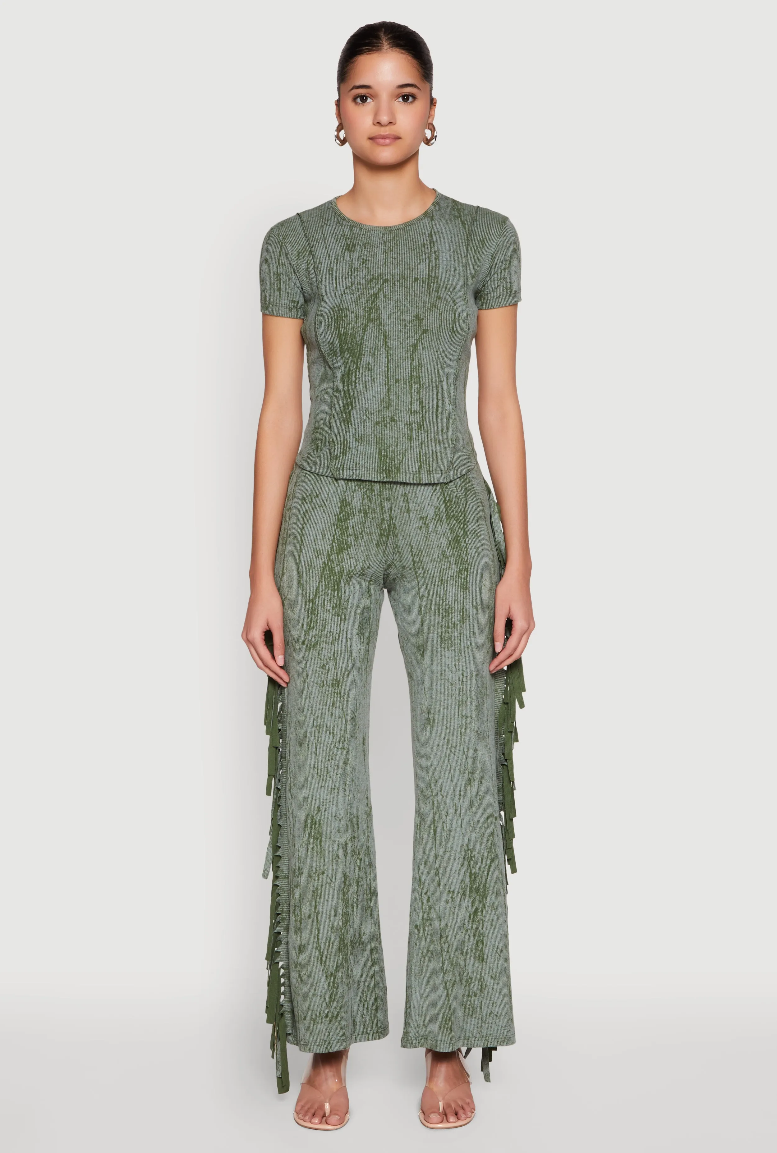 Mineral Wash Rib Knit Fringe Pants sold by Rainbow