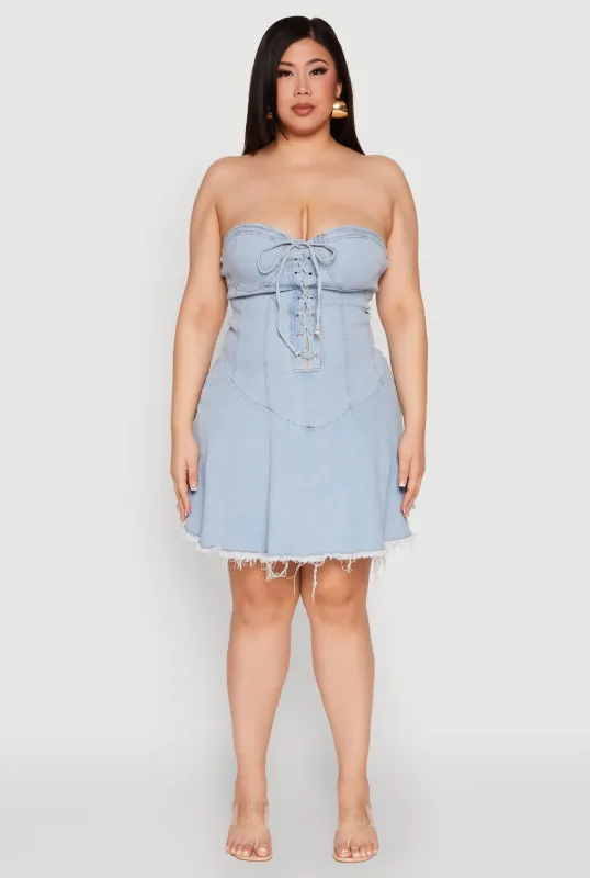 Plus Size Daisy Denim Lace Up Corset Dress sold by Rainbow