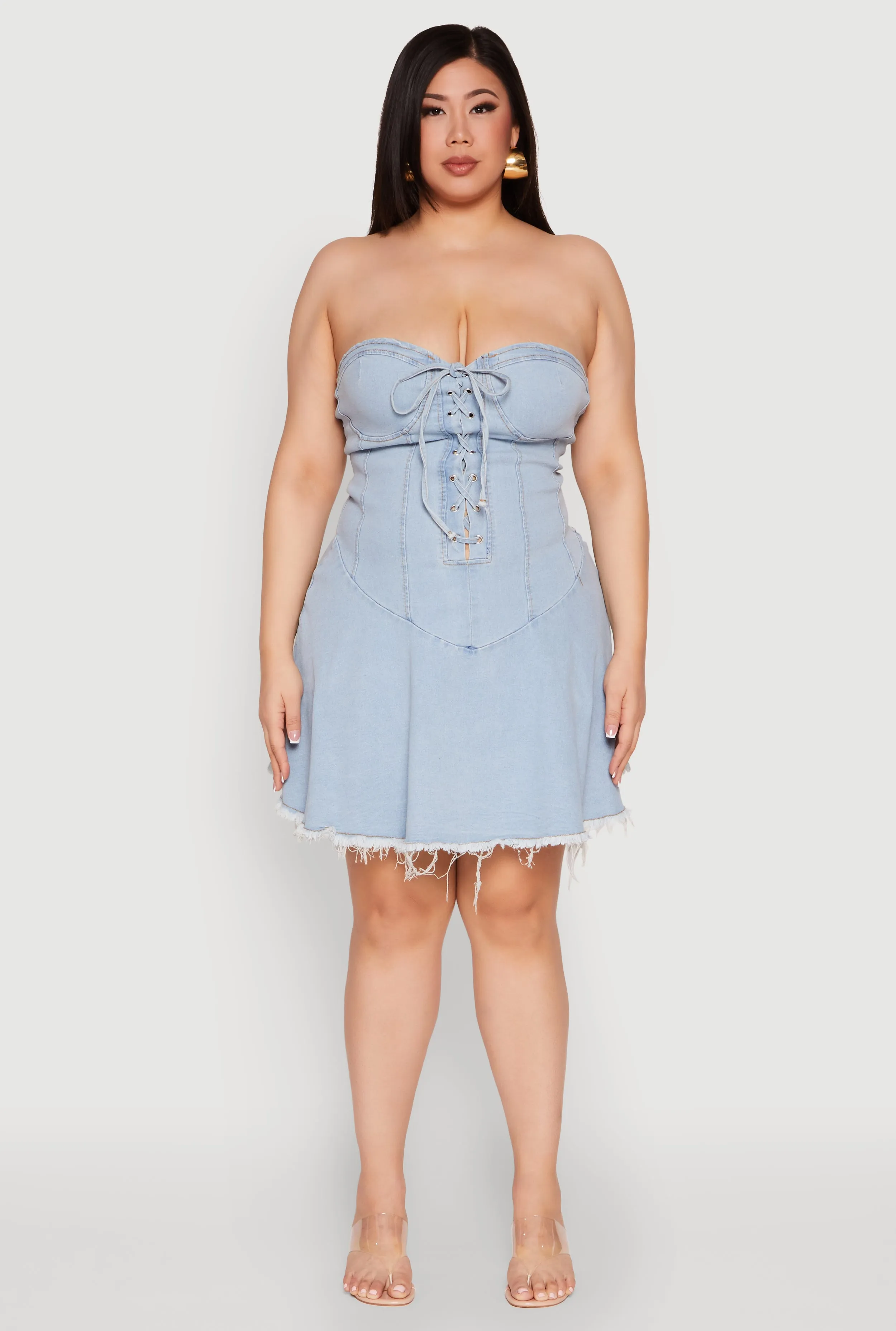 Plus Size Daisy Denim Lace Up Corset Dress sold by Rainbow
