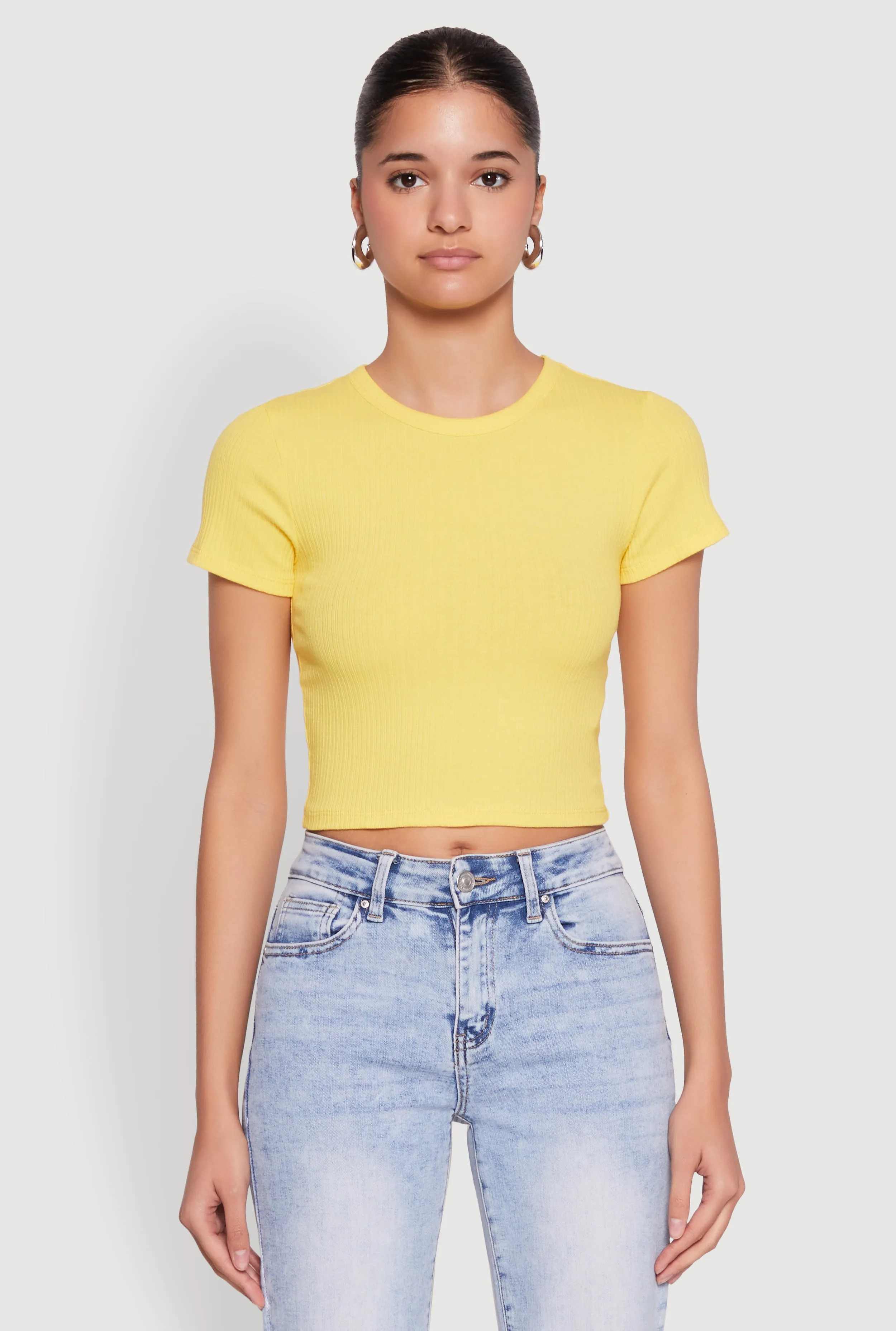 Basic Ribbed Knit Cropped Tee sold by Rainbow product image thumbnail 2