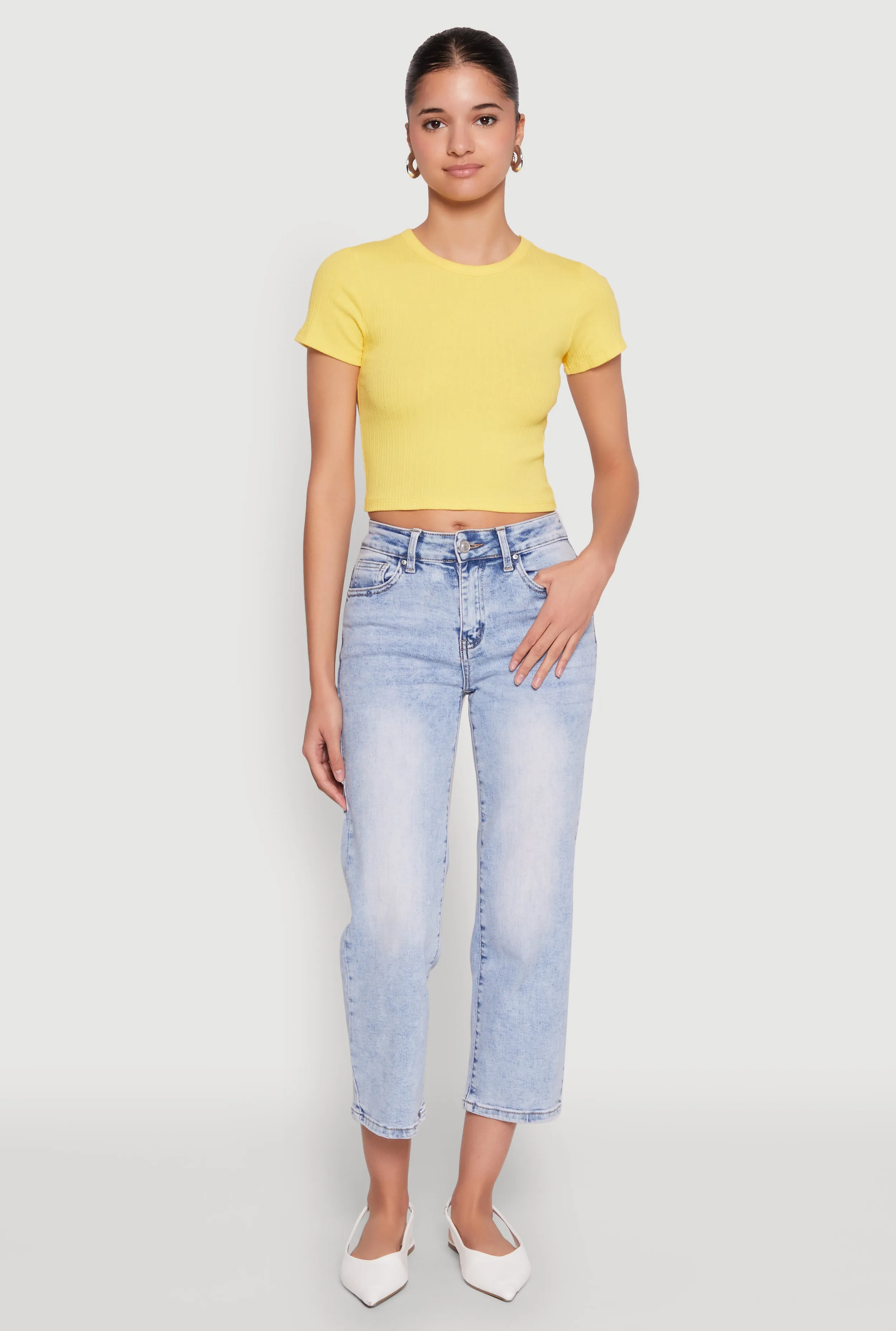 Basic Ribbed Knit Cropped Tee sold by Rainbow