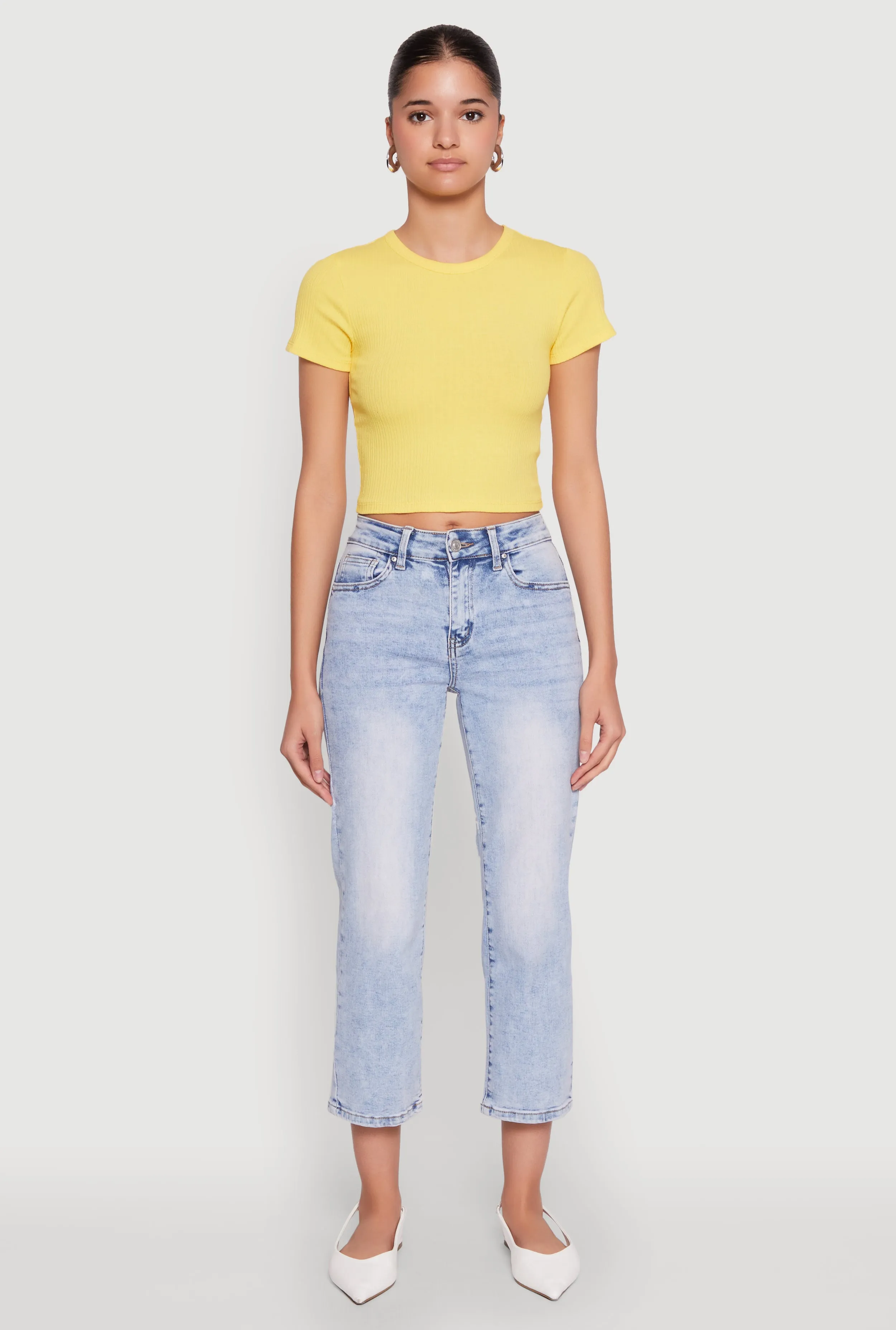 Basic Ribbed Knit Cropped Tee sold by Rainbow product image thumbnail 3