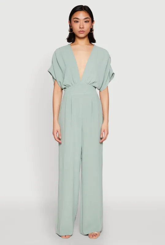 Airy Dolman Sleeve Plunge Jumpsuit sold by Rainbow