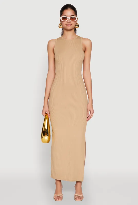 Rib Knit Side Slit Maxi Dress sold by Rainbow