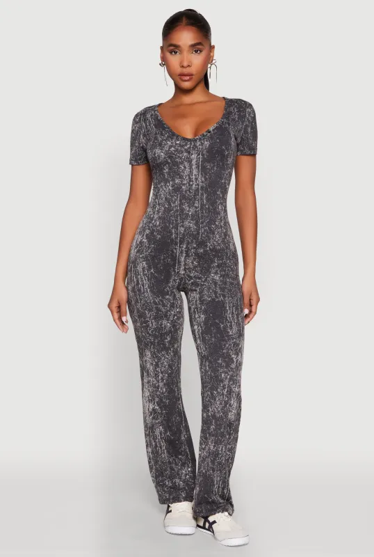 Mineral Wash Short Sleeve Jumpsuit sold by Rainbow