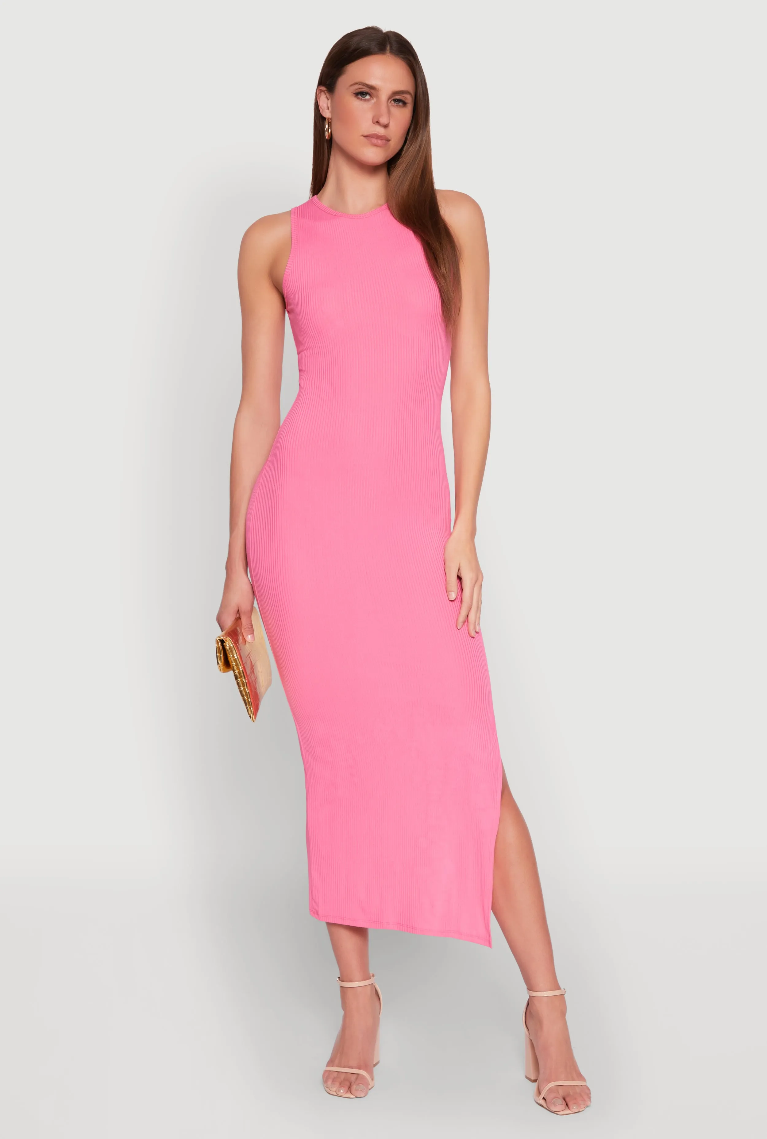 Rib Knit Side Slit Maxi Dress sold by Rainbow