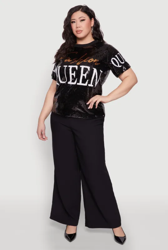 Plus Size Sequin Fashion Queen Graphic Top sold by Rainbow