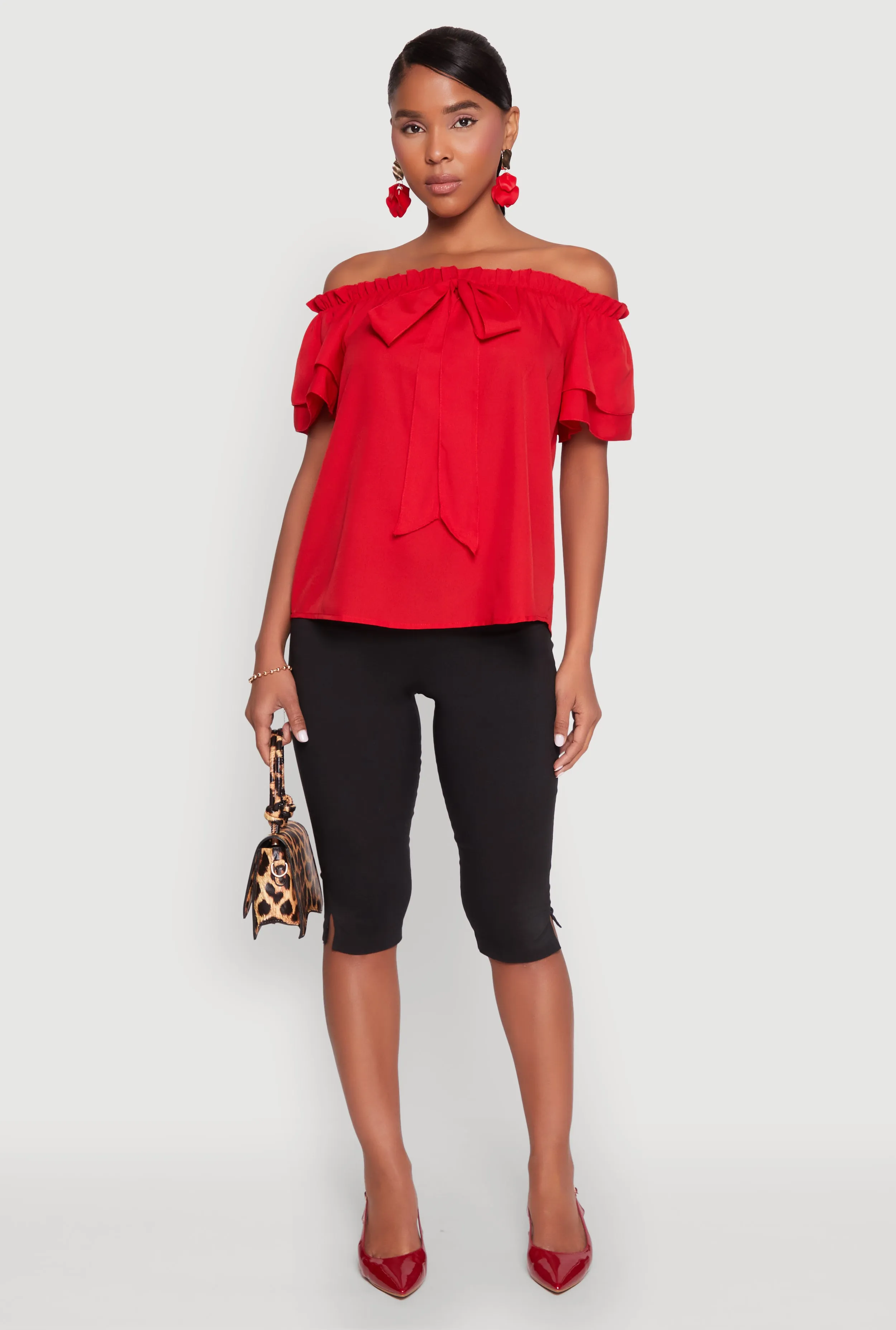Tiered Sleeve Tie Front Off the Shoulder Top sold by Rainbow product image thumbnail 3