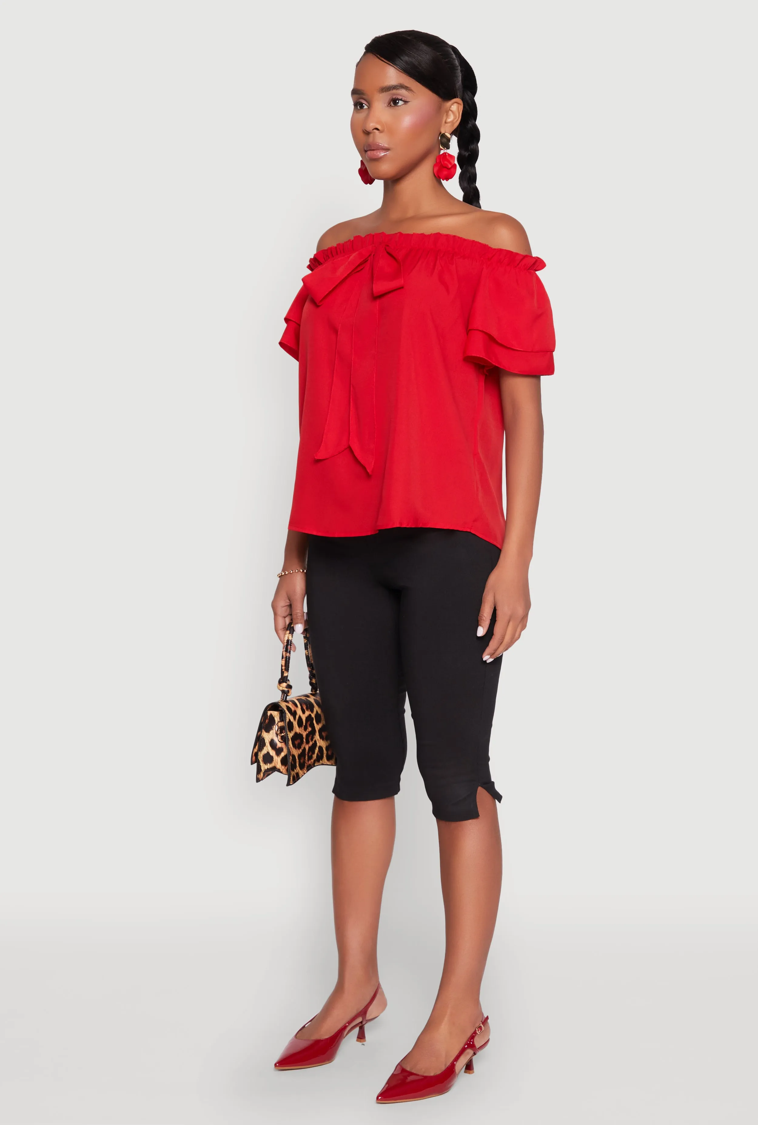 Tiered Sleeve Tie Front Off the Shoulder Top sold by Rainbow product image thumbnail 5