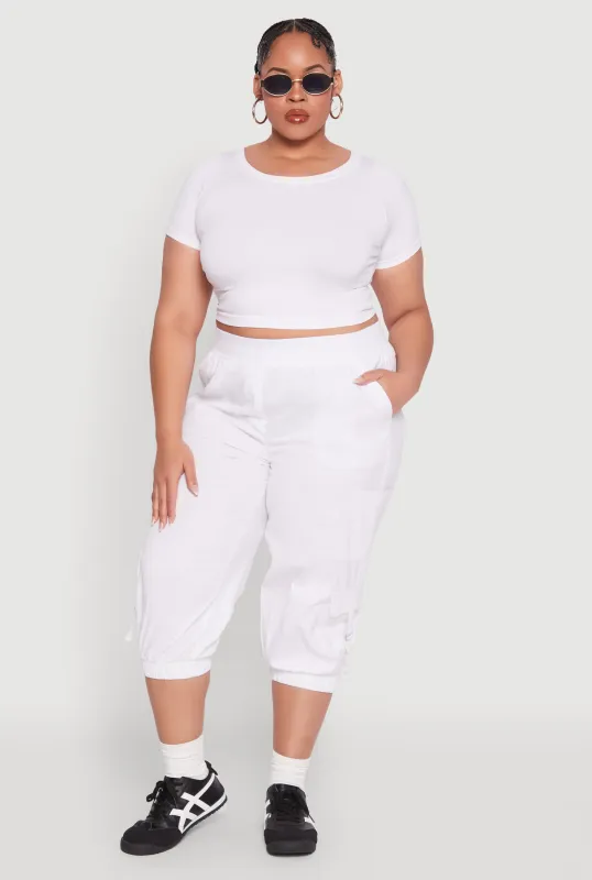Plus Size Poplin D Ring Cargo Pocket Capri Pants sold by Rainbow