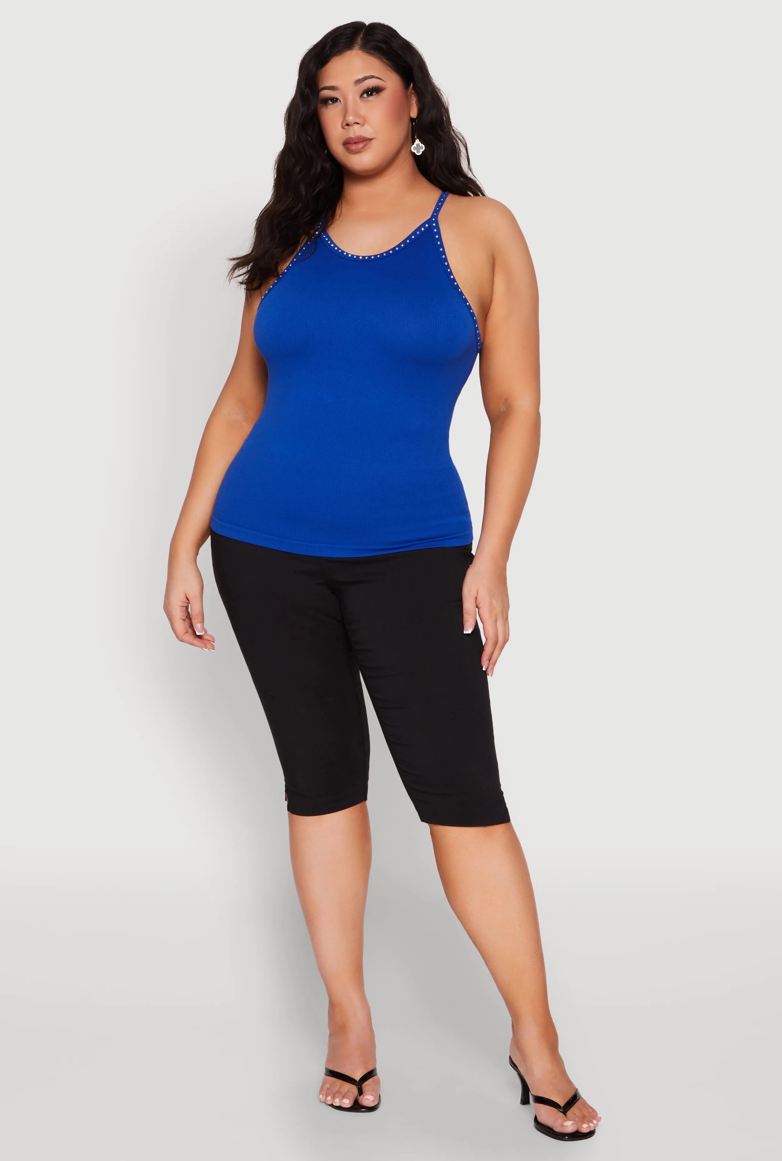 Plus Size Seamless Ribbed Rhinestone Trim Cami sold by Rainbow