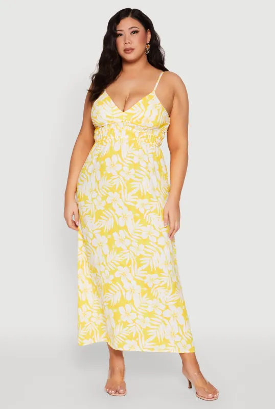 Plus Size Tropical Print Empire Waist Maxi Dress sold by Rainbow