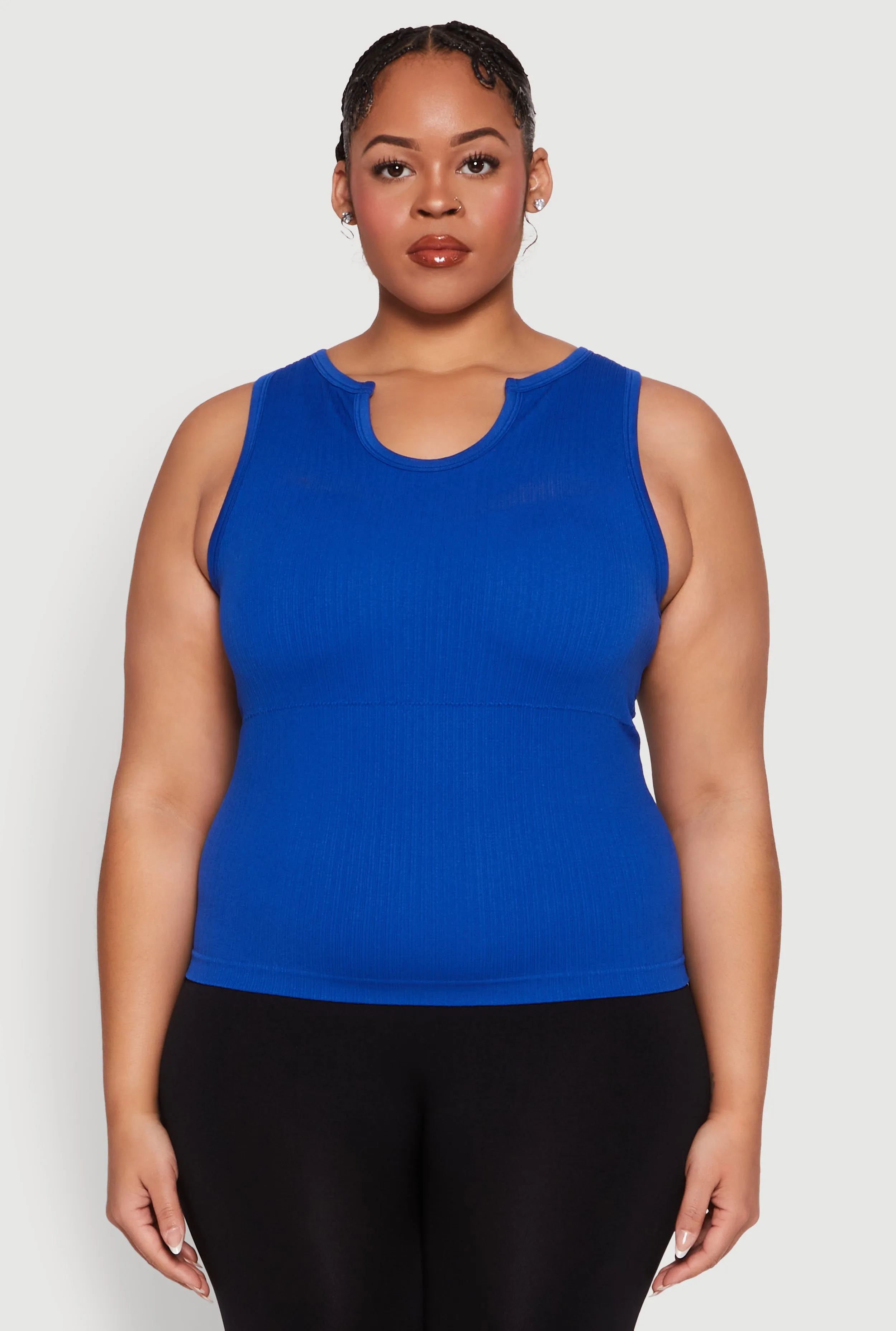 Plus Size Seamless Ribbed Notch Neck Tank Top sold by Rainbow product image thumbnail 2