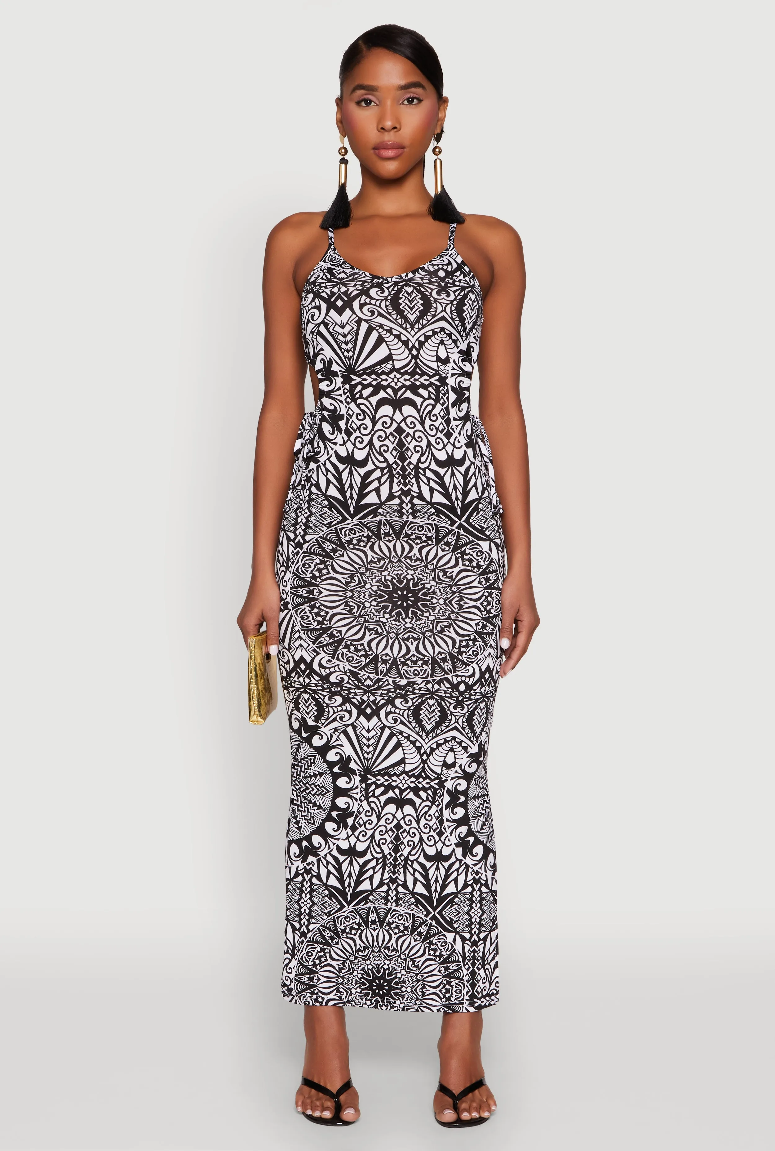 Printed Drawstring Keyhole Side Maxi Dress sold by Rainbow product image thumbnail 2