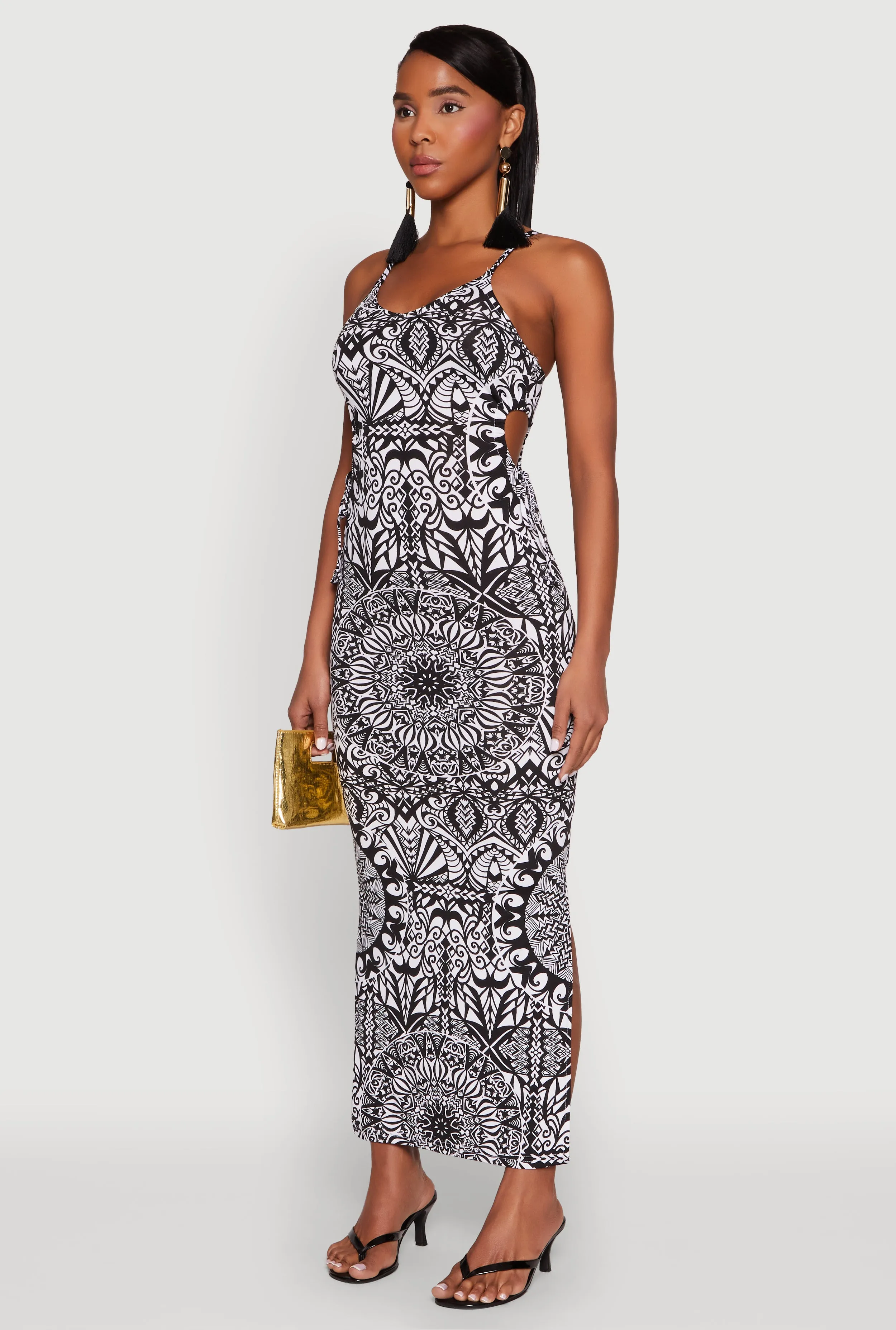 Printed Drawstring Keyhole Side Maxi Dress sold by Rainbow product image thumbnail 3