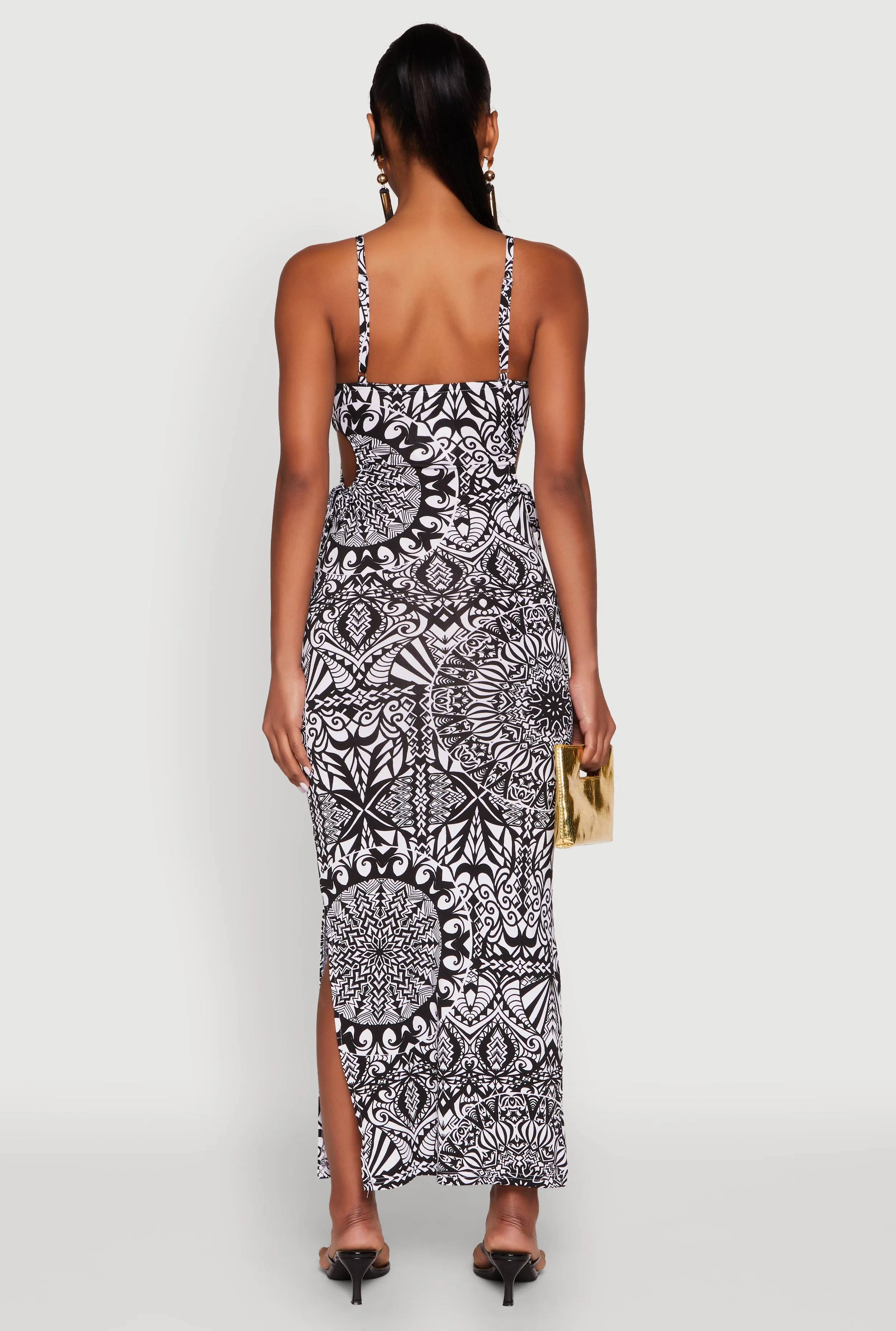 Printed Drawstring Keyhole Side Maxi Dress sold by Rainbow product image thumbnail 5