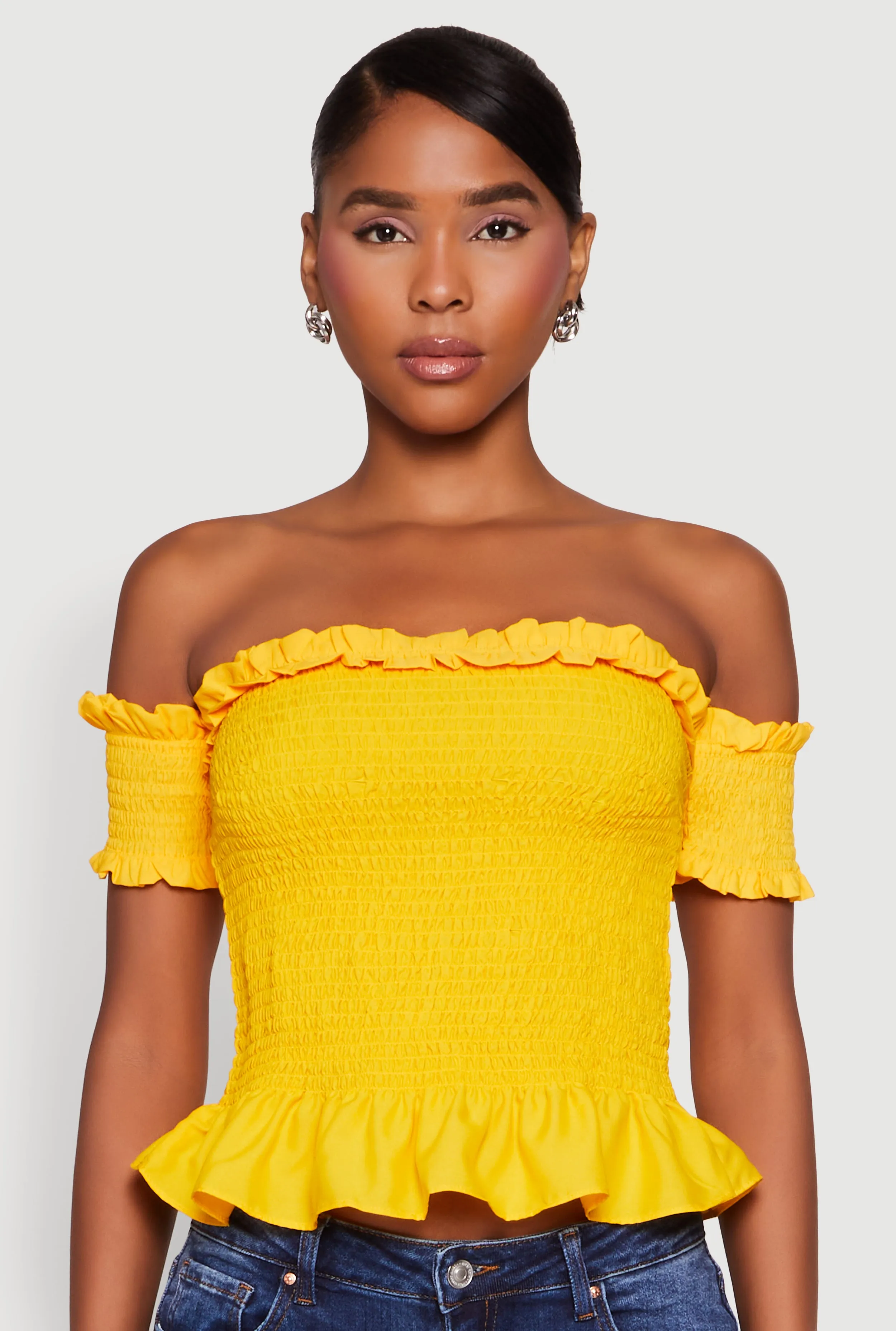 Smocked Off the Shoulder Crop Top sold by Rainbow product image thumbnail 2