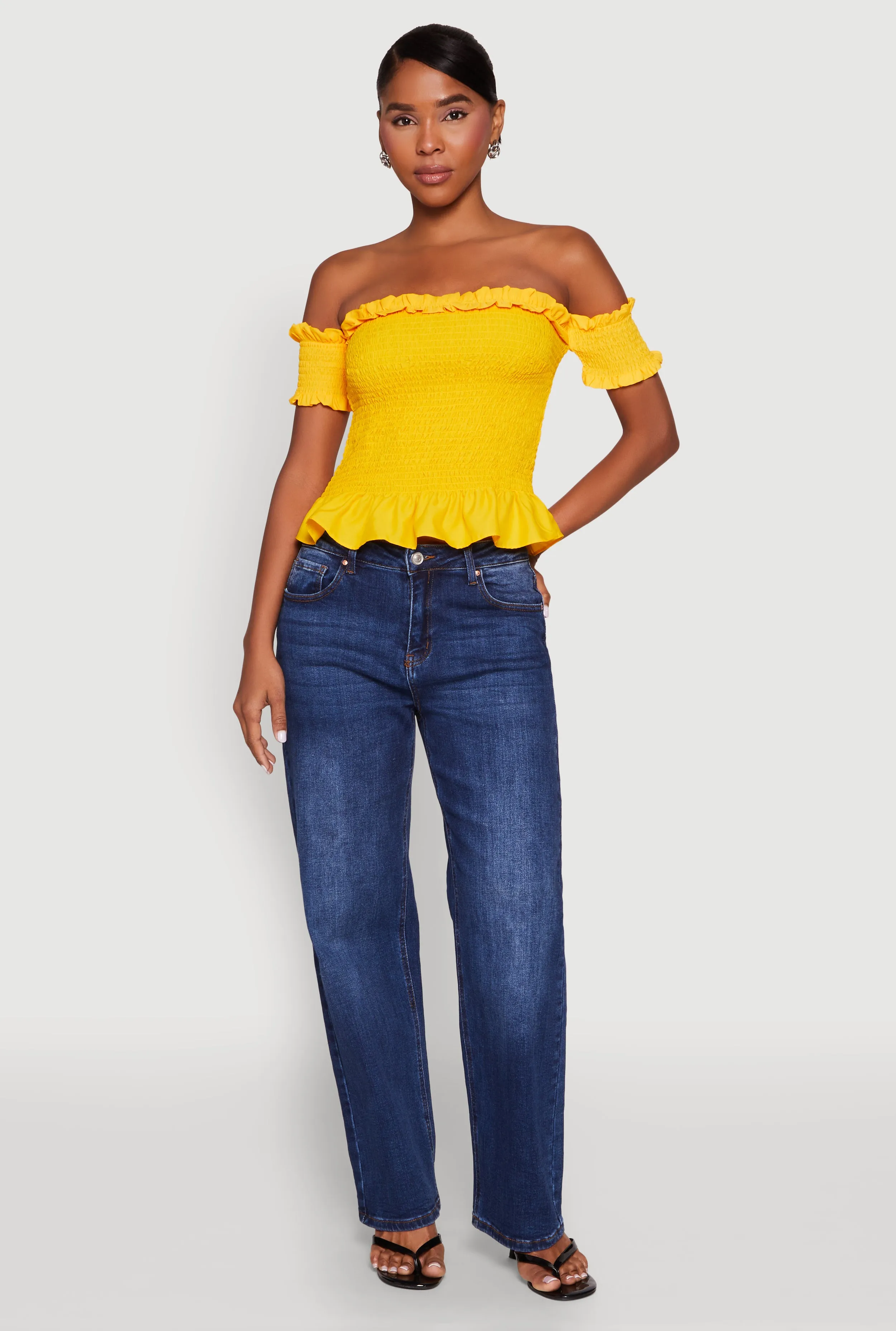 Smocked Off the Shoulder Crop Top sold by Rainbow product image thumbnail 3