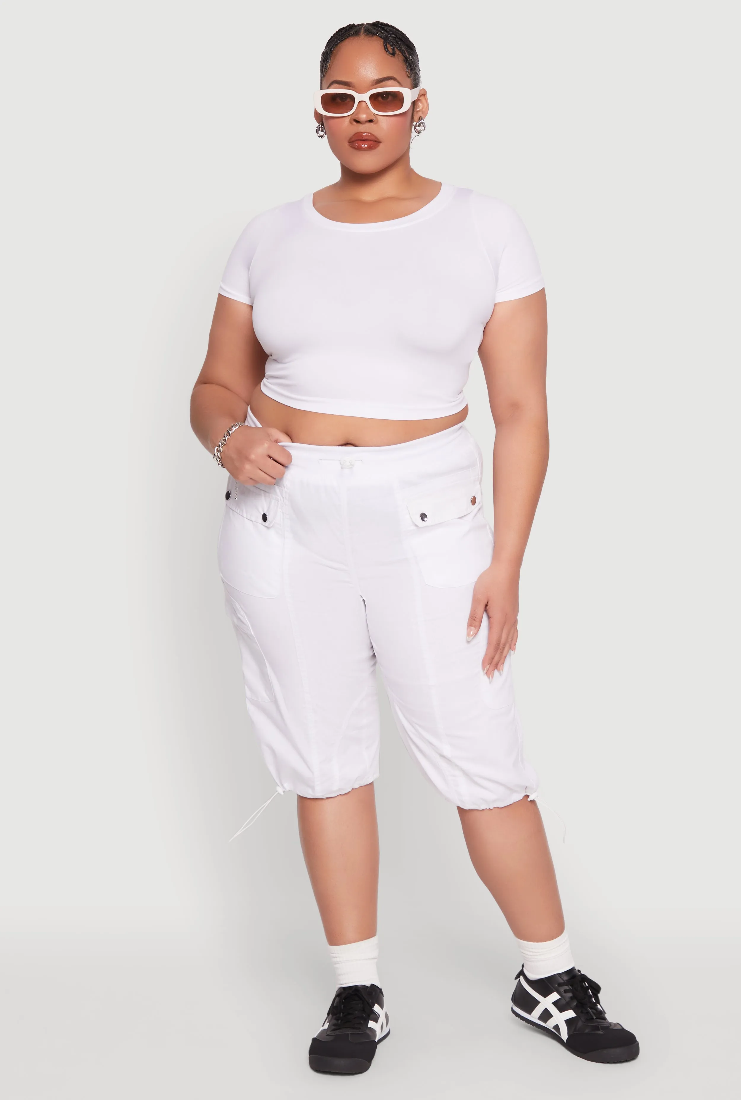 Plus Size Poplin Toggle Drawstring Cargo Capri Pants sold by Rainbow