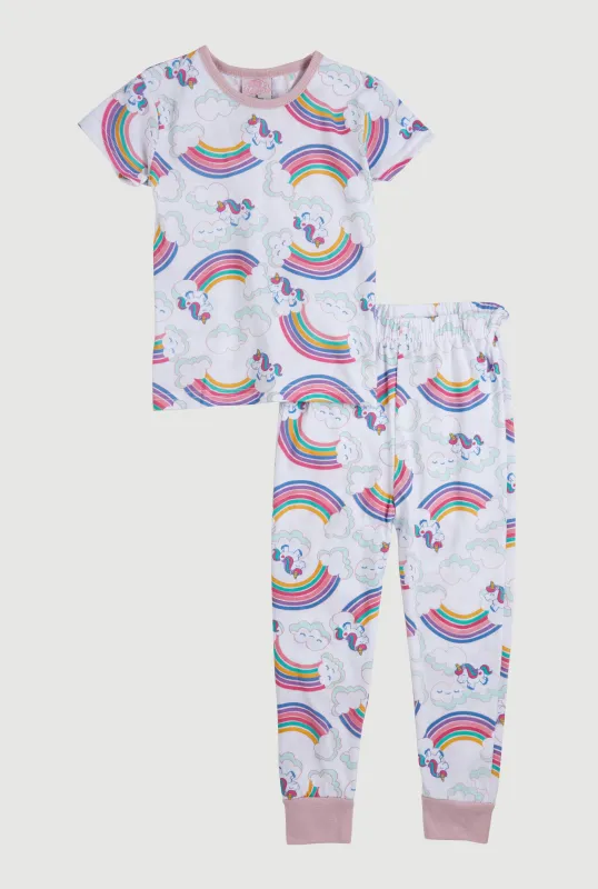 Little Girls Graphic Print Pajama Tee and Pants sold by Rainbow