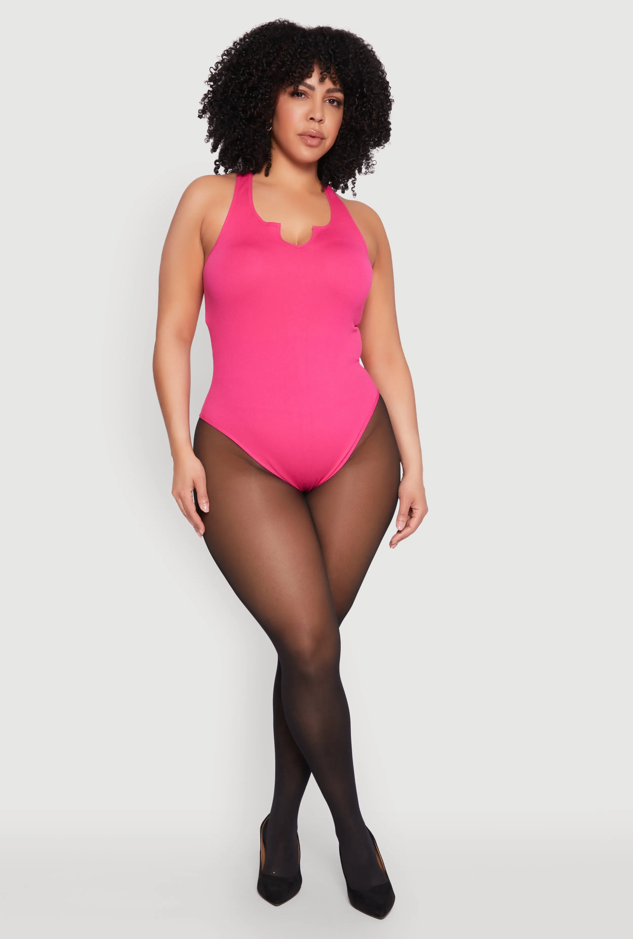Plus Size Ribbed Notch Neck Tank Bodysuit sold by Rainbow