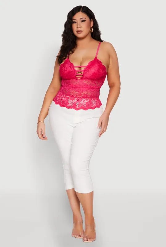 Plus Size Floral Lace Caged Front Cami sold by Rainbow