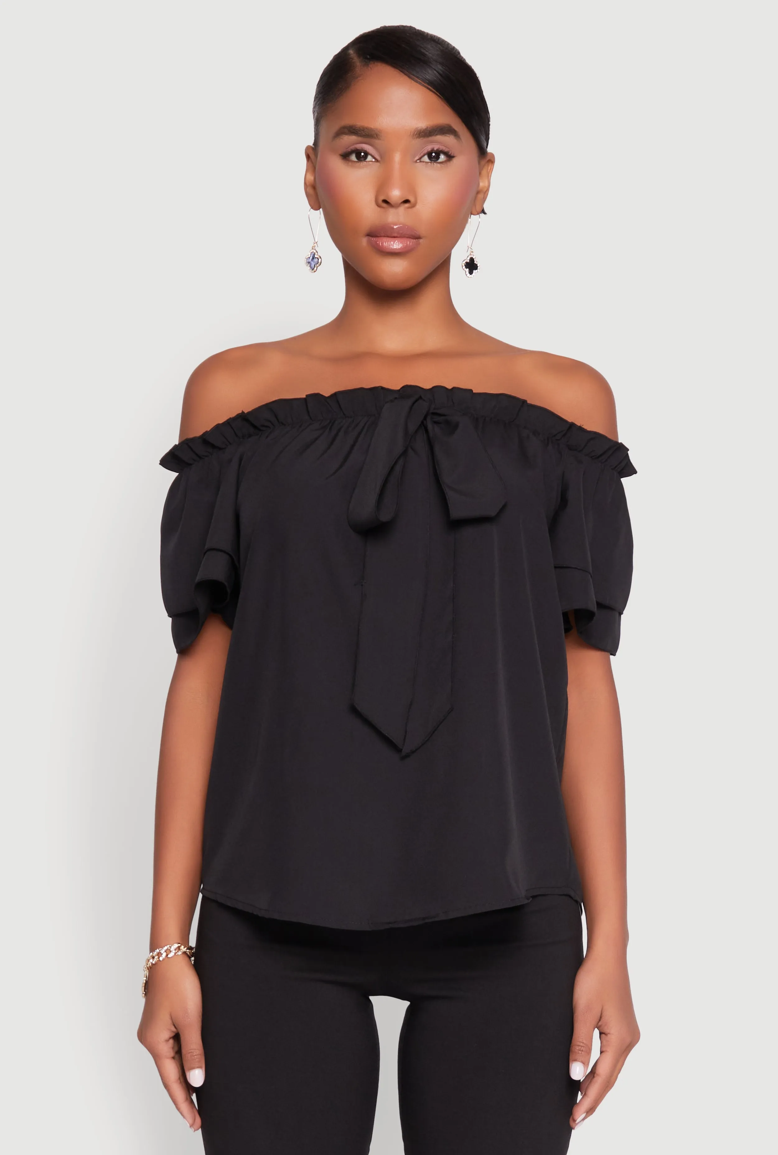 Tiered Sleeve Tie Front Off the Shoulder Top sold by Rainbow product image thumbnail 2