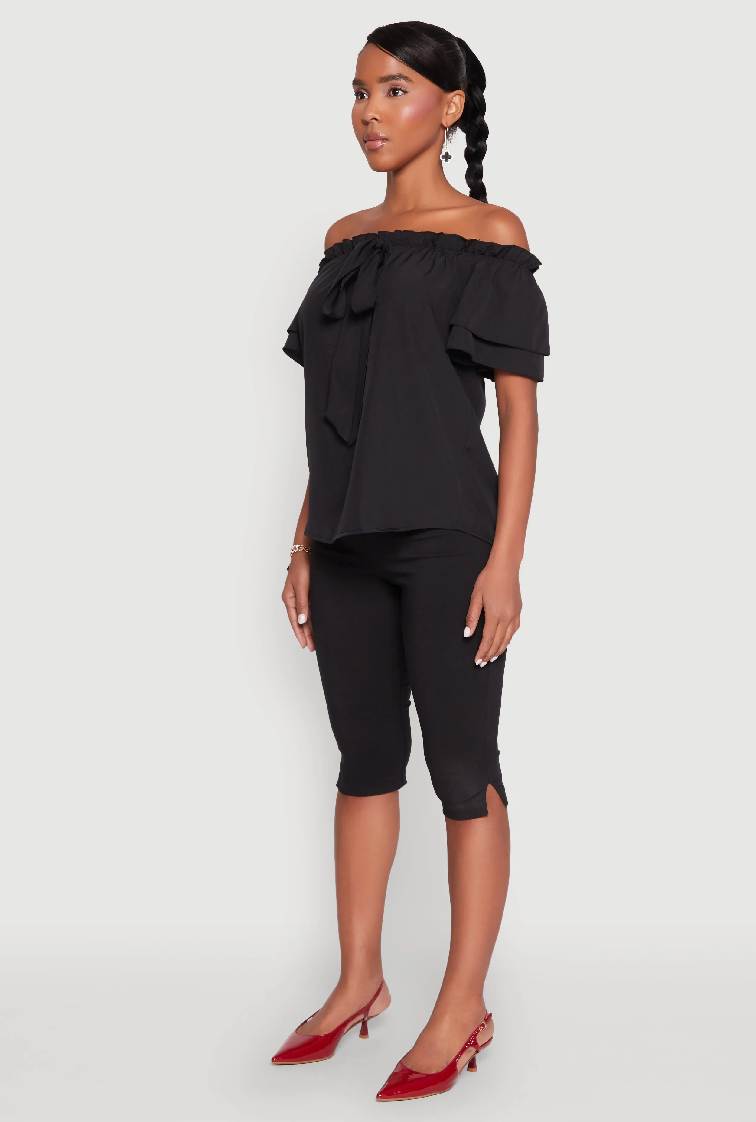 Tiered Sleeve Tie Front Off the Shoulder Top sold by Rainbow product image thumbnail 5