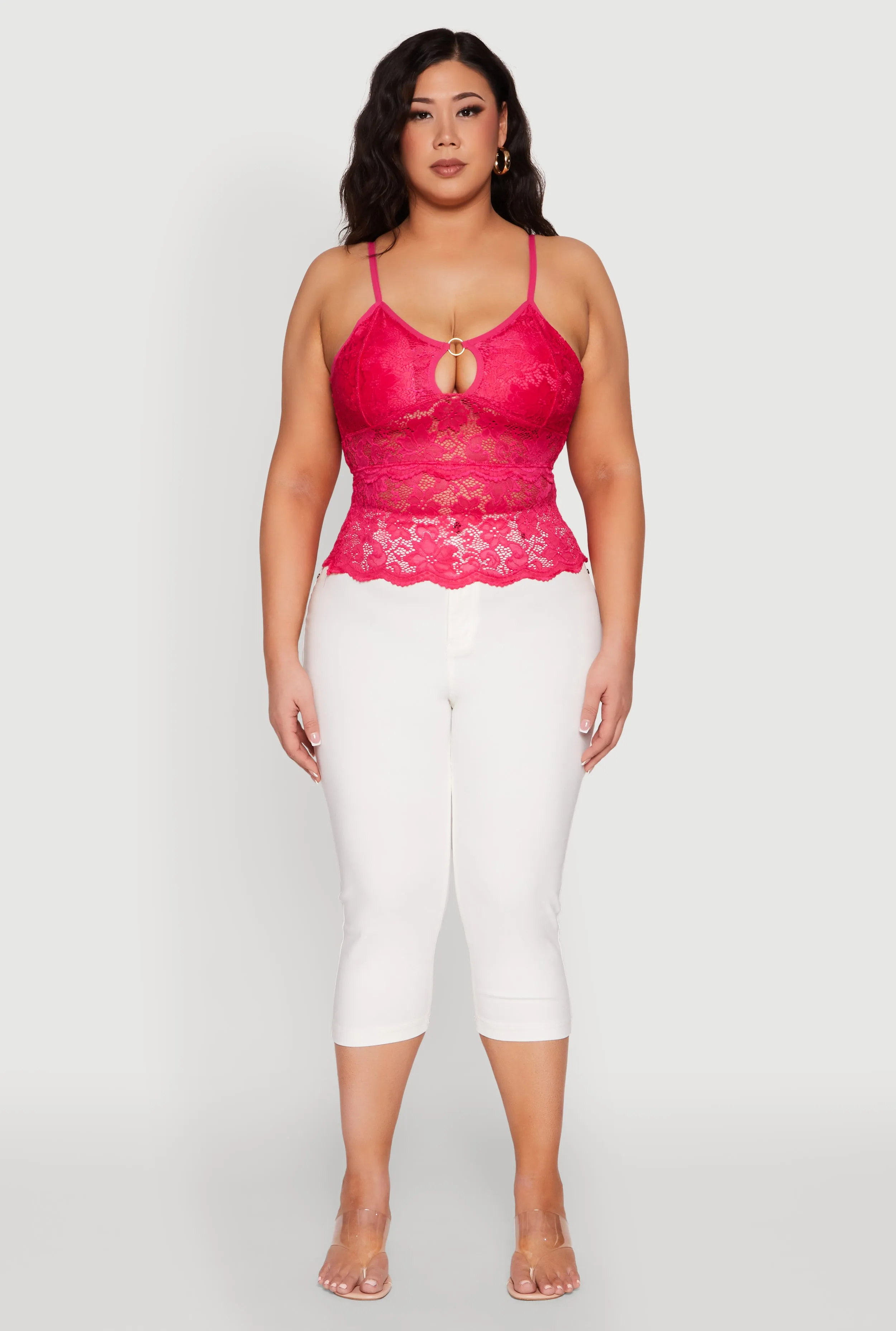 Plus Size Floral Lace Keyhole Cami sold by Rainbow