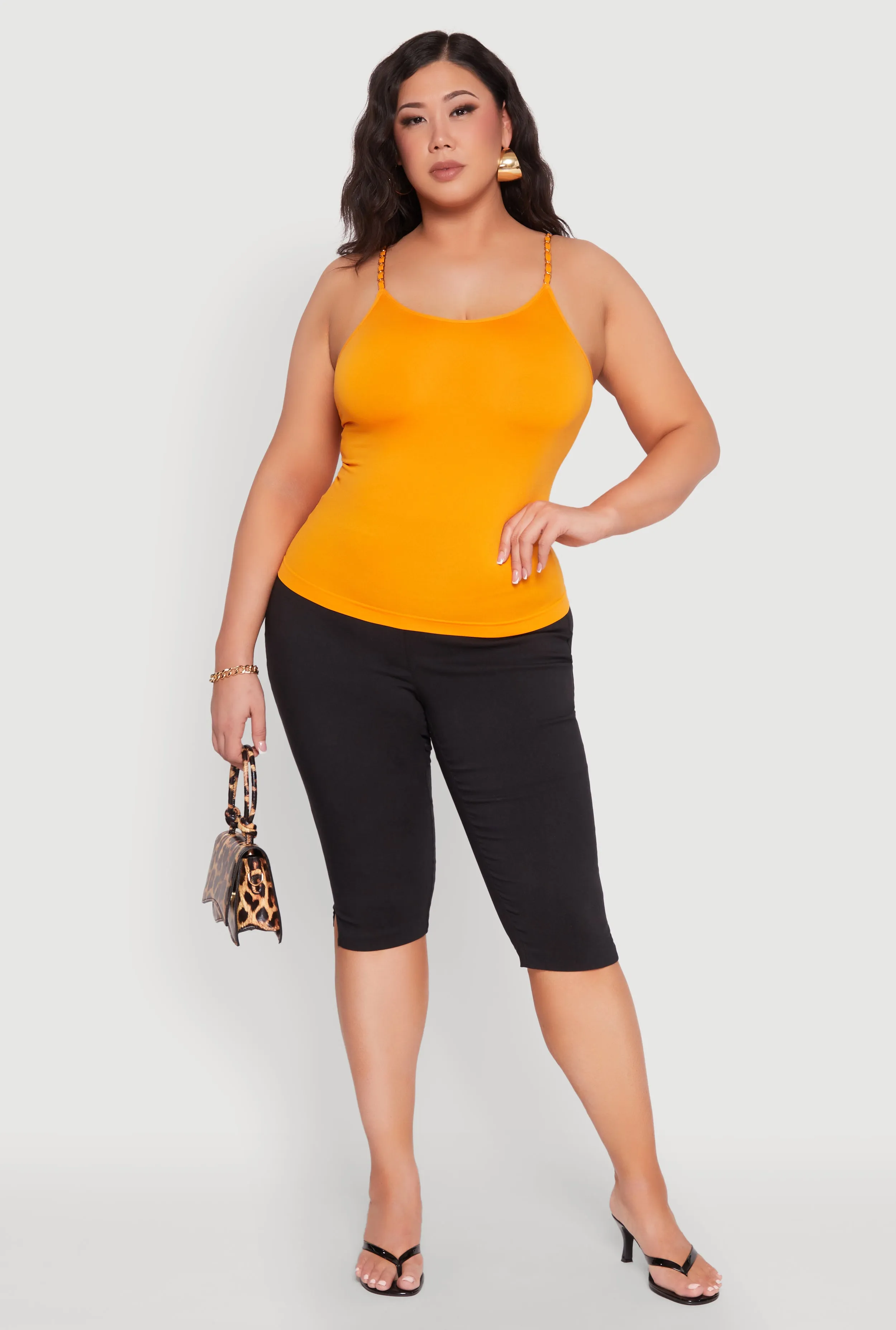 Plus Size Seamless Metallic Chain Strap Cami sold by Rainbow