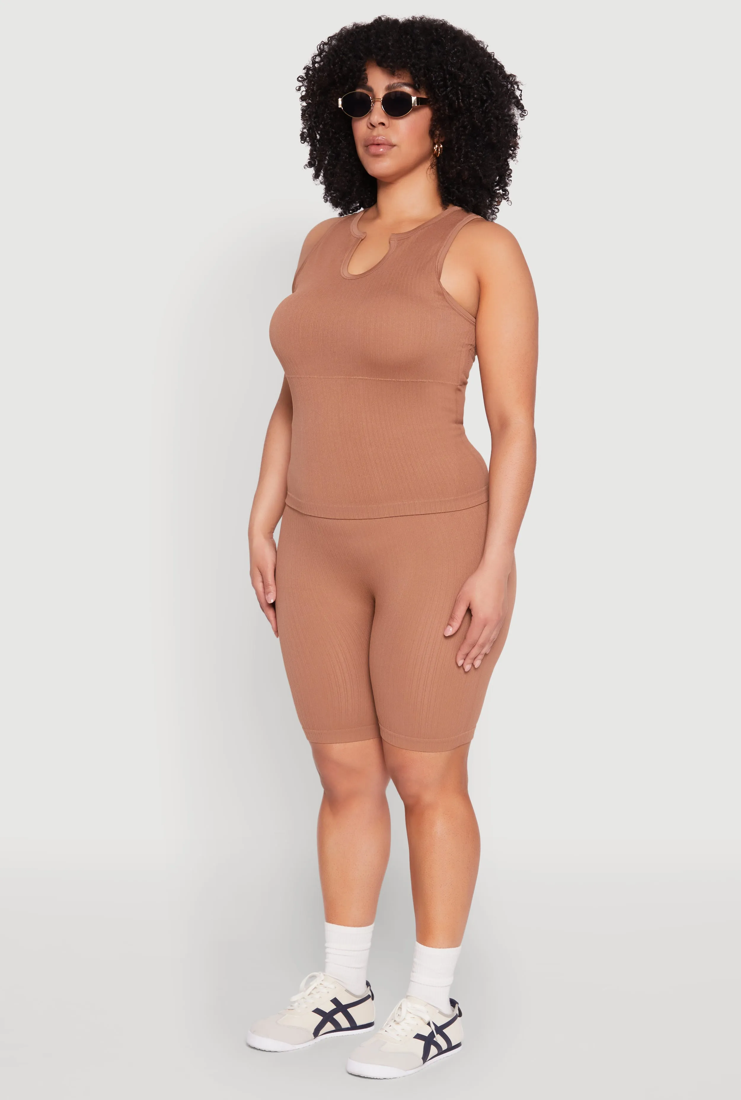 Plus Size Seamless Ribbed Notch Neck Tank Top sold by Rainbow product image thumbnail 5