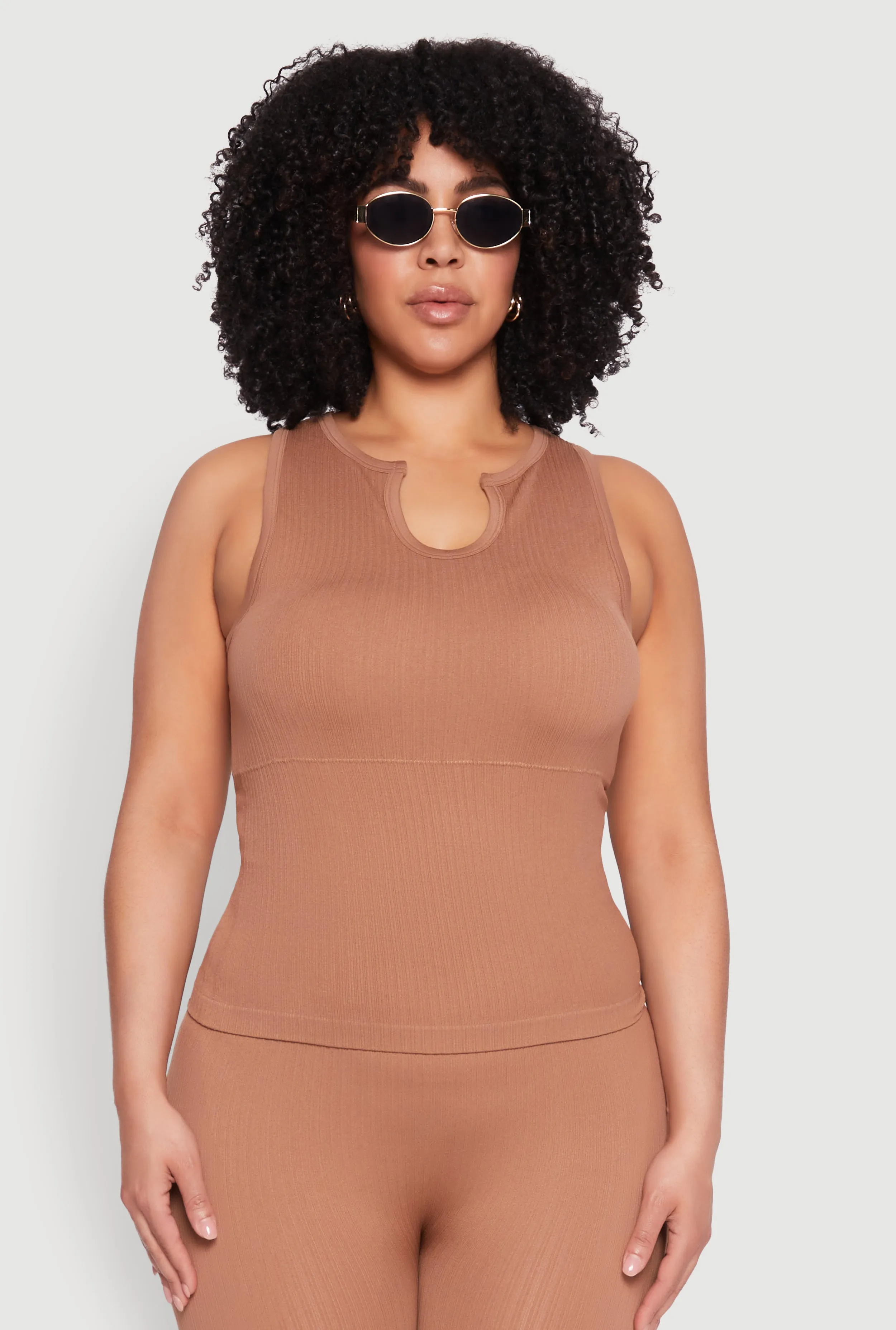 Plus Size Seamless Ribbed Notch Neck Tank Top sold by Rainbow