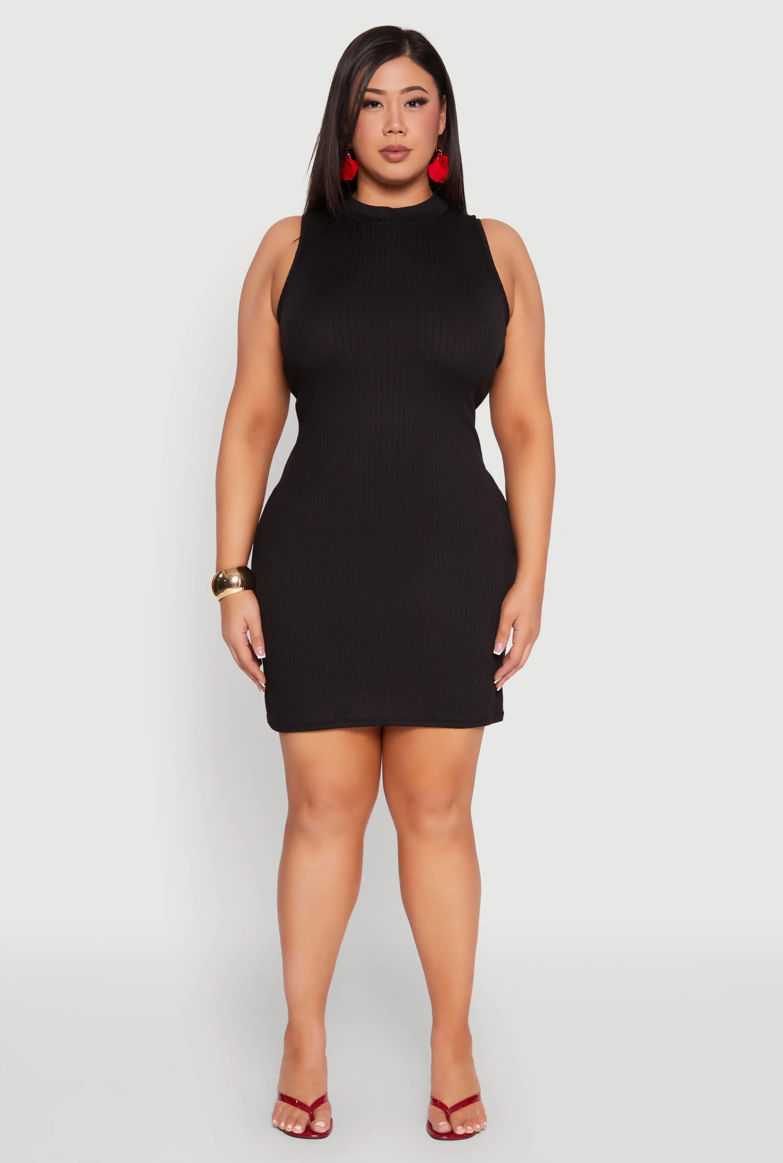 Plus Size Ribbed Knit Mock Neck Tank Dress sold by Rainbow