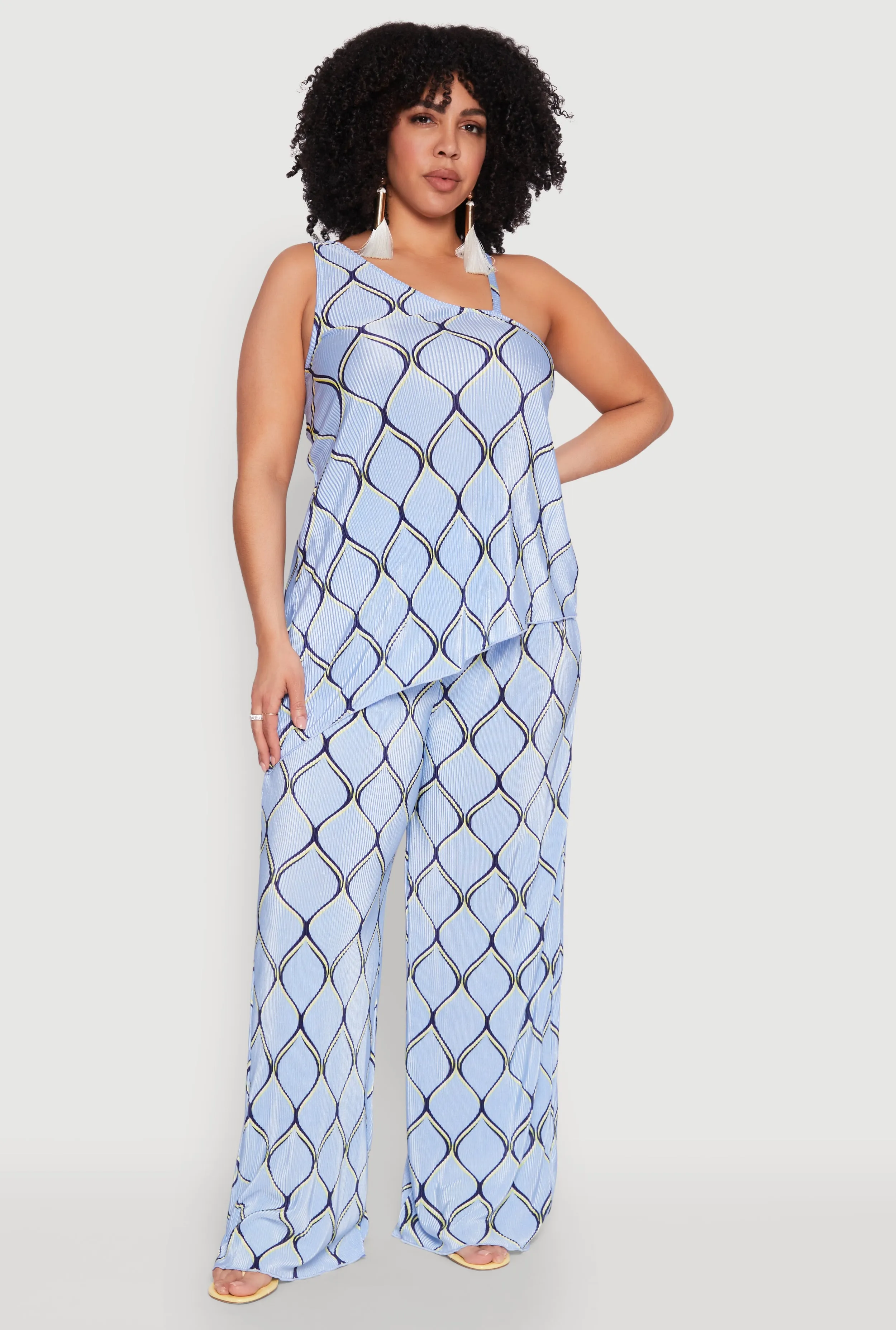 Plus Size Almost Famous Printed Plisse Wide Leg Pants sold by Rainbow