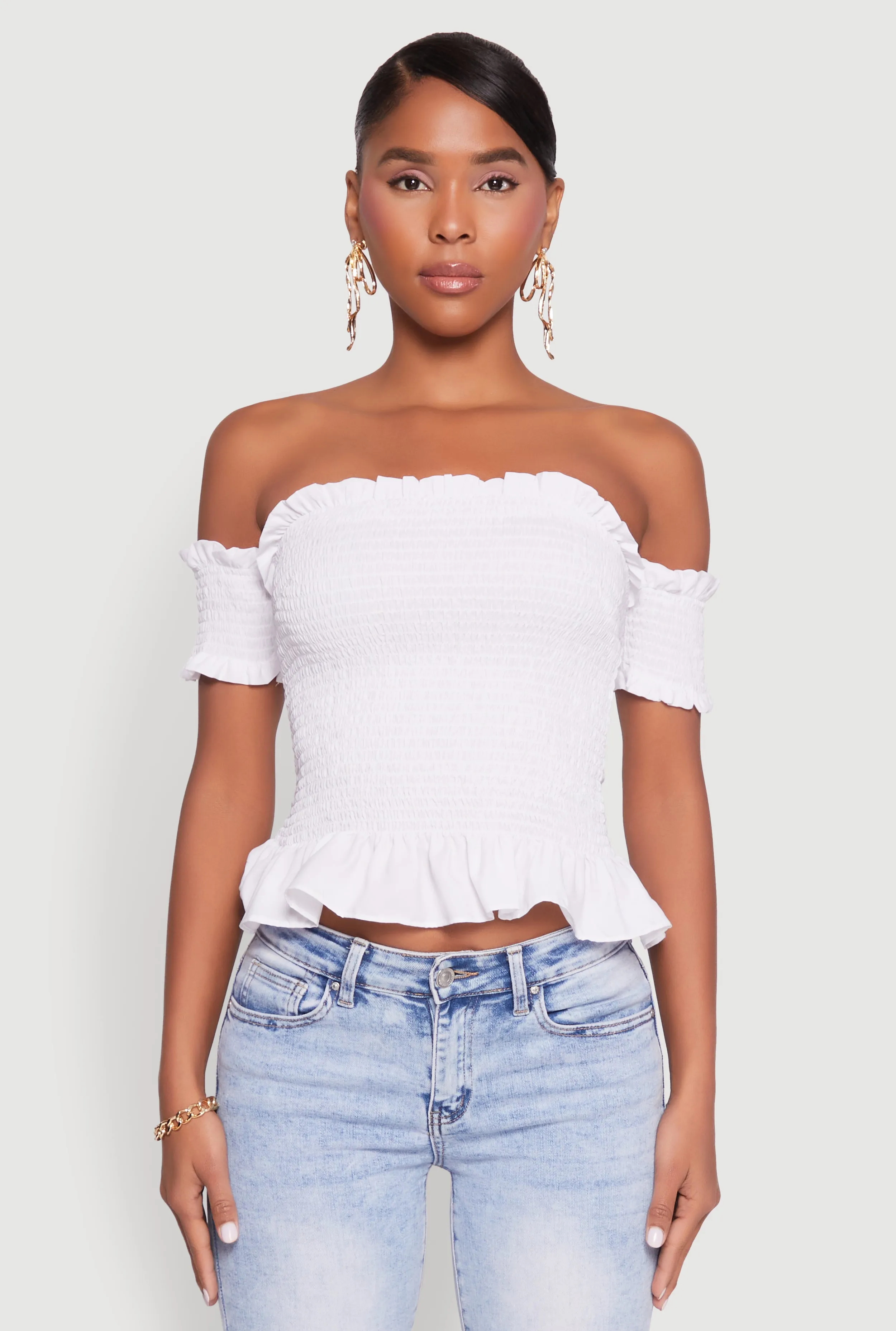 Smocked Off the Shoulder Crop Top sold by Rainbow product image thumbnail 2