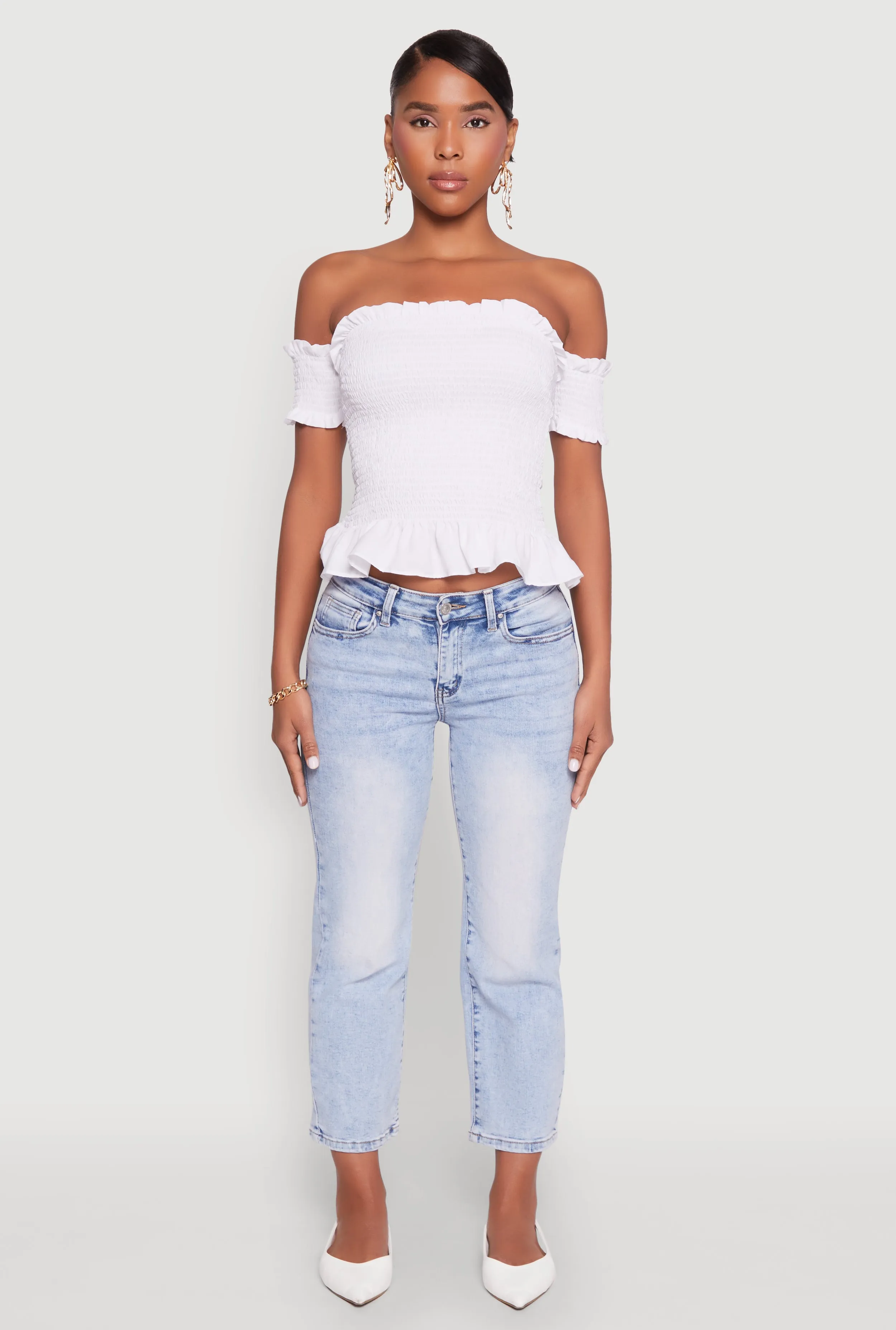 Smocked Off the Shoulder Crop Top sold by Rainbow product image thumbnail 3