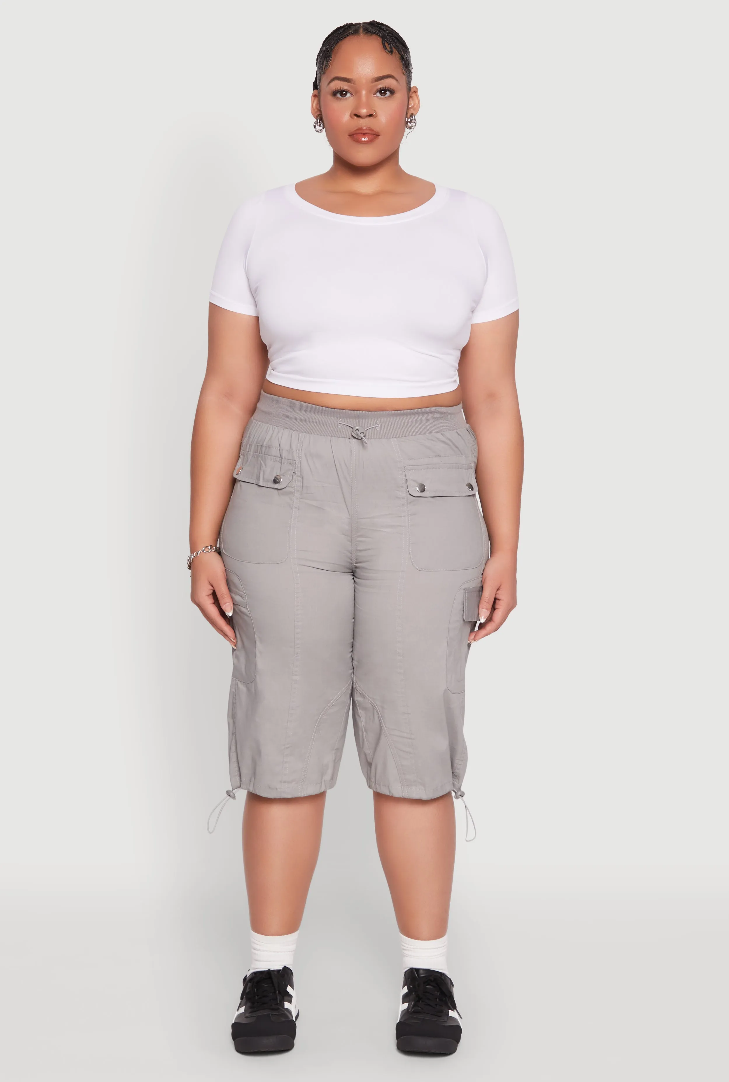 Plus Size Poplin Toggle Drawstring Cargo Capri Pants sold by Rainbow product image thumbnail 2