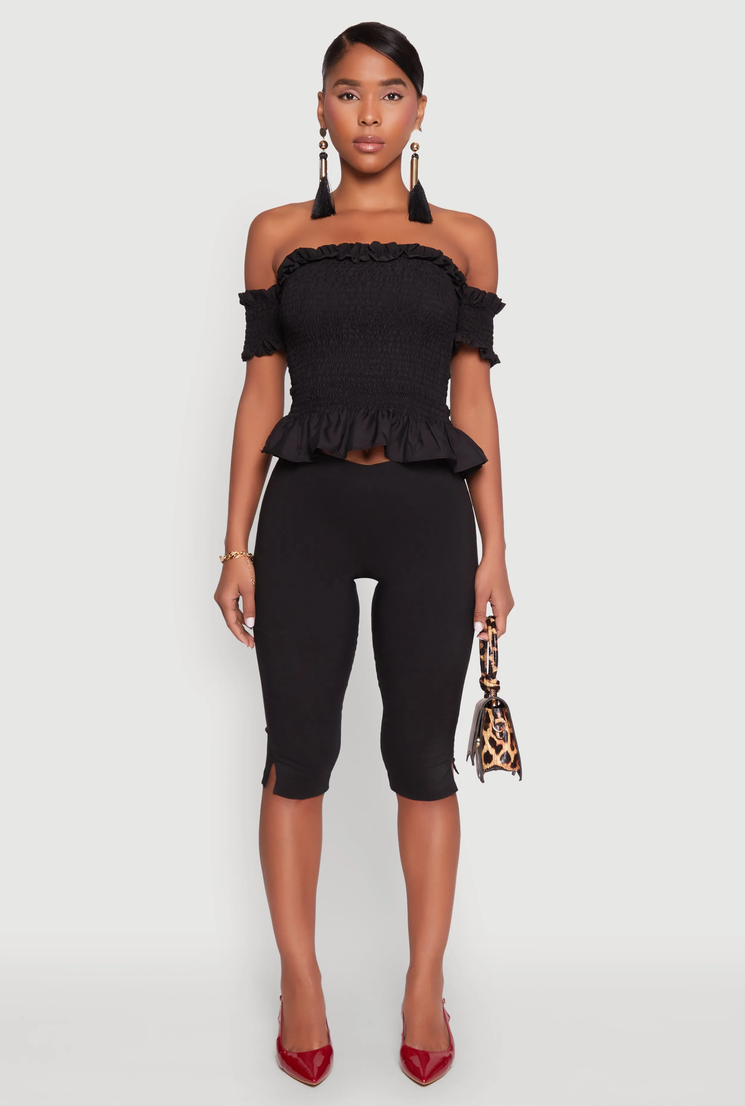 Smocked Off the Shoulder Crop Top sold by Rainbow