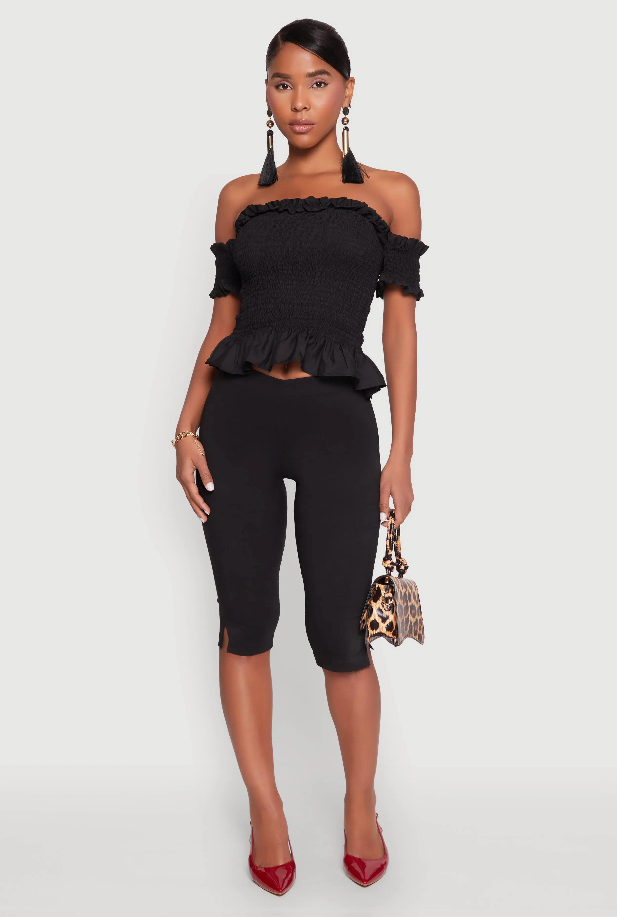 Smocked Off the Shoulder Crop Top sold by Rainbow product image thumbnail 3