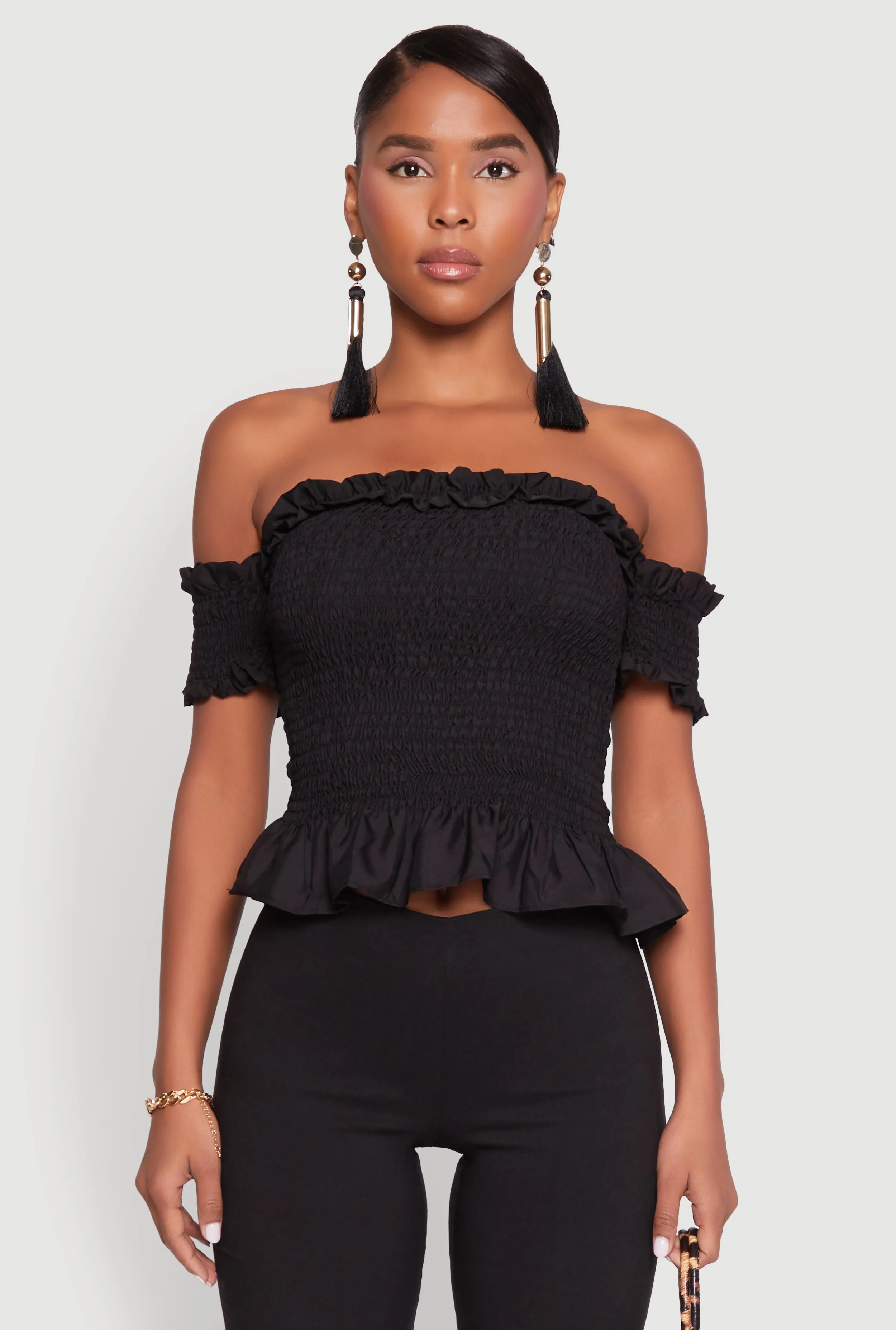 Smocked Off the Shoulder Crop Top sold by Rainbow product image thumbnail 2