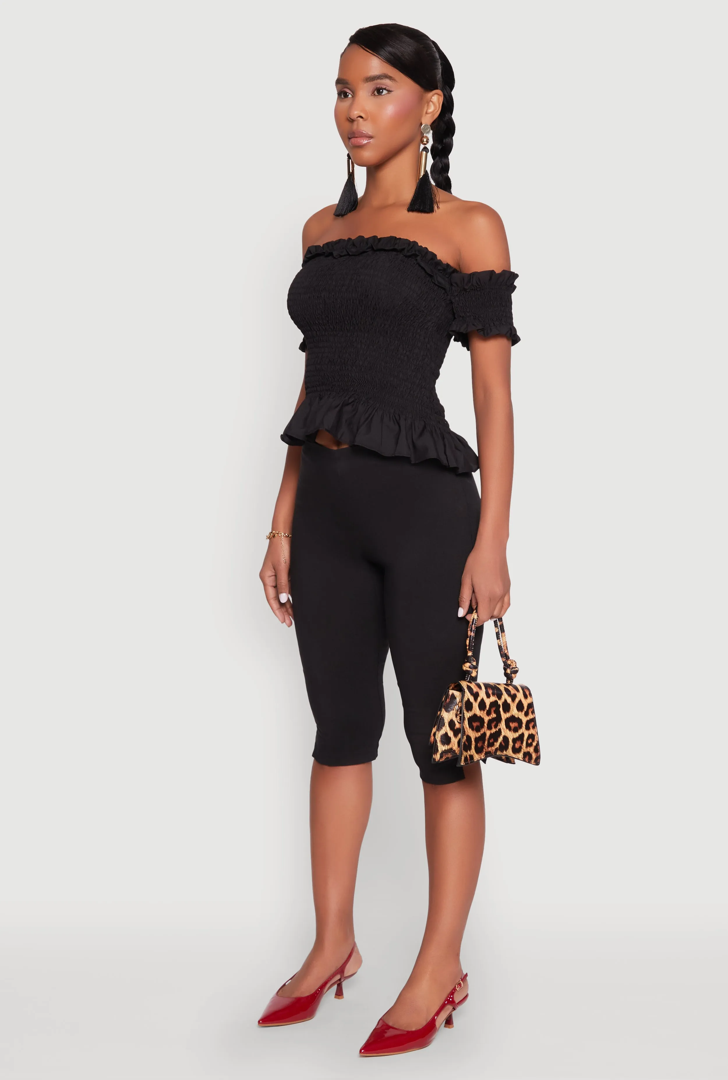 Smocked Off the Shoulder Crop Top sold by Rainbow product image thumbnail 5