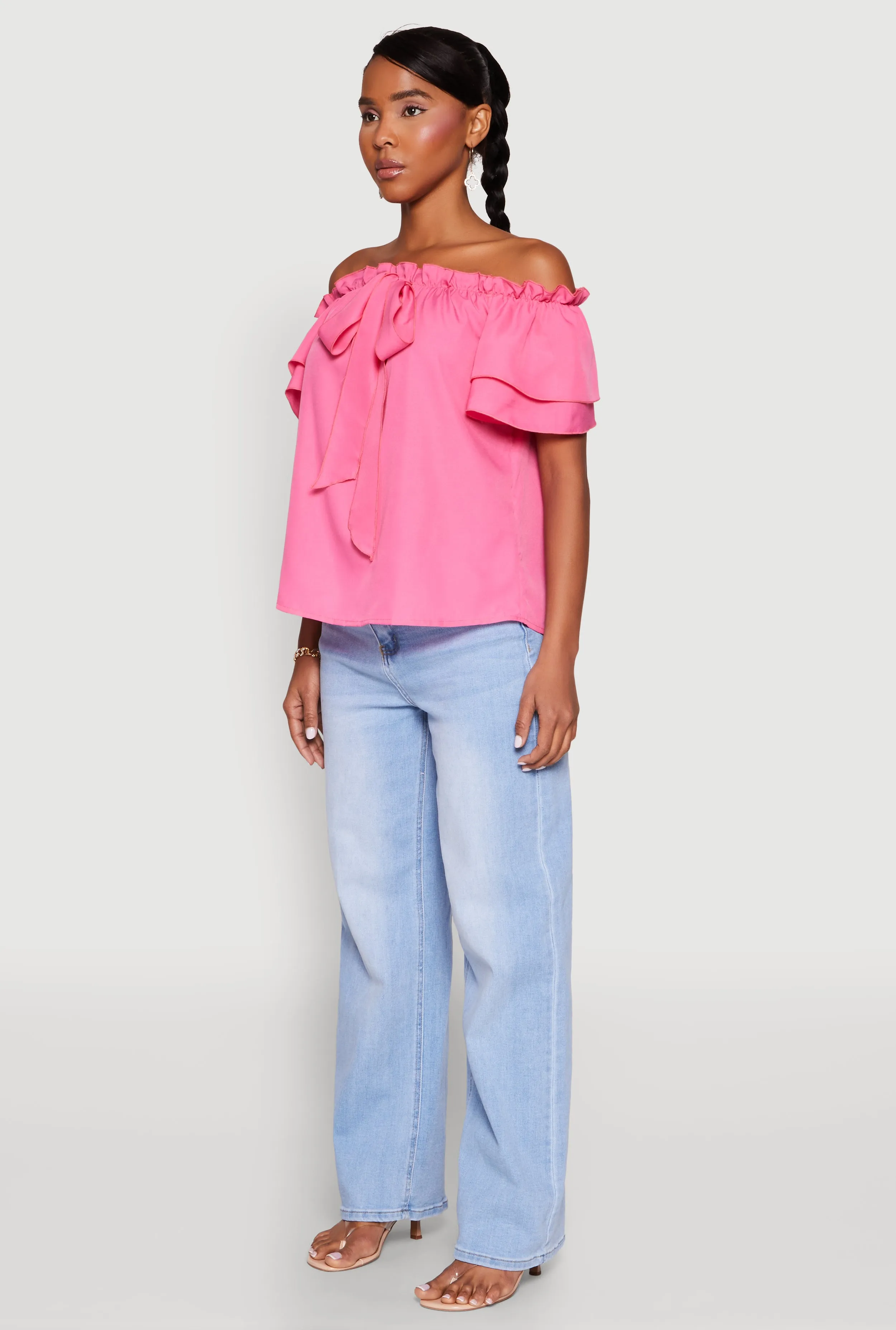 Tiered Sleeve Tie Front Off the Shoulder Top sold by Rainbow product image thumbnail 5