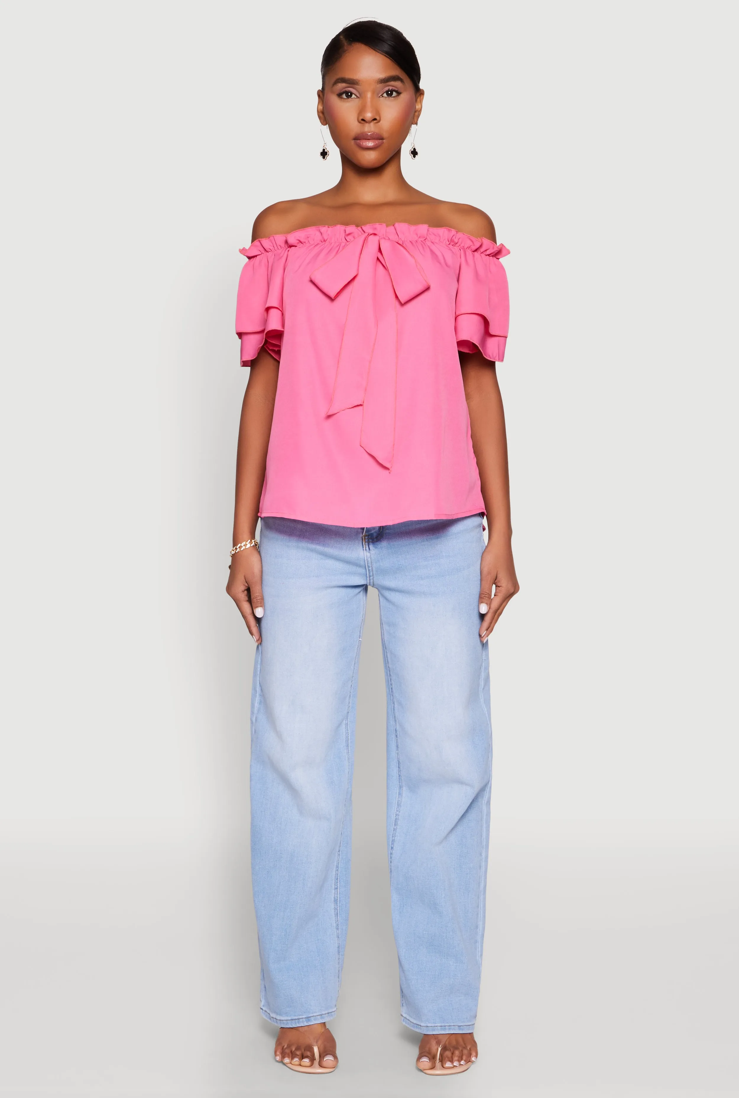 Tiered Sleeve Tie Front Off the Shoulder Top sold by Rainbow product image thumbnail 3