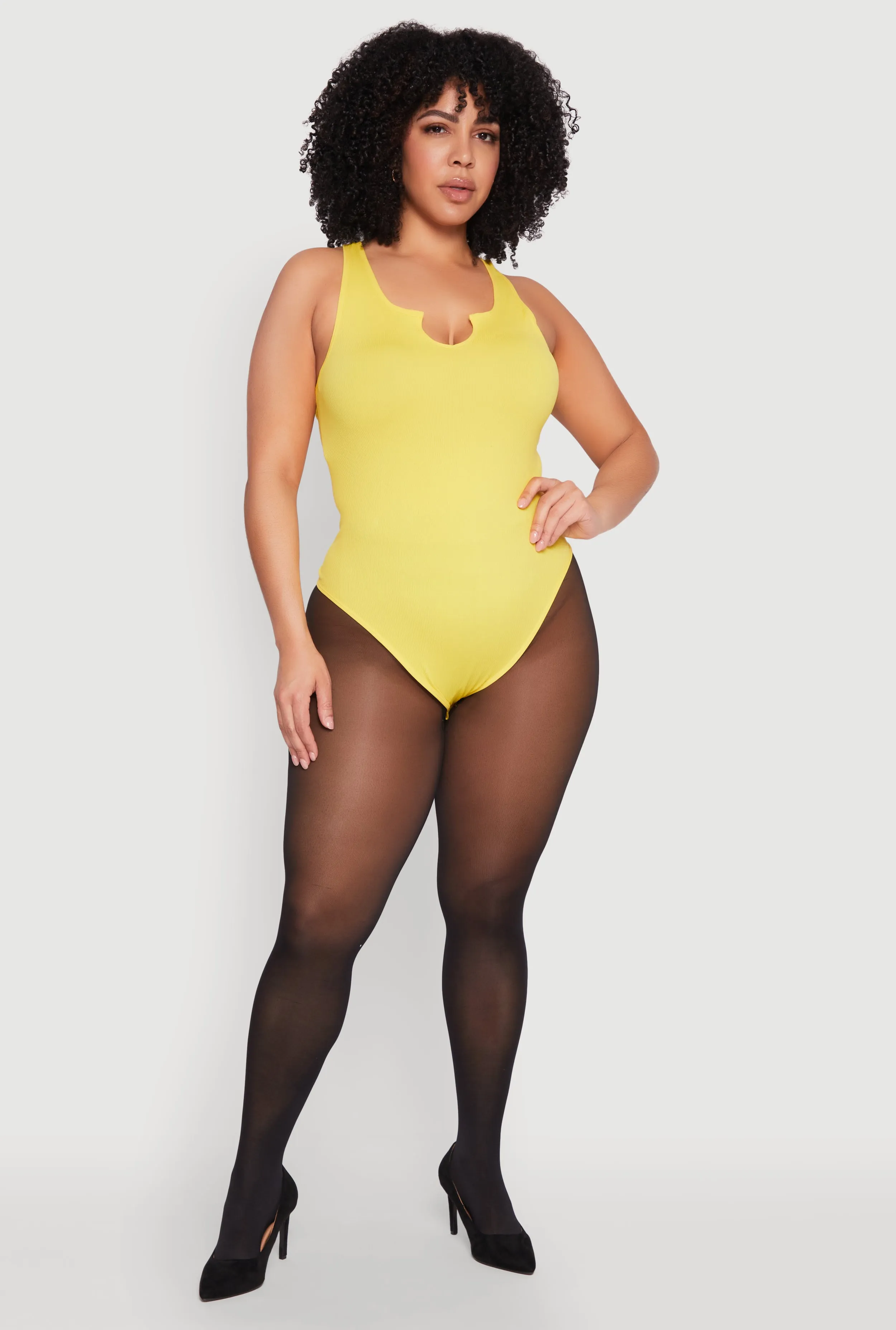 Plus Size Ribbed Notch Neck Tank Bodysuit sold by Rainbow