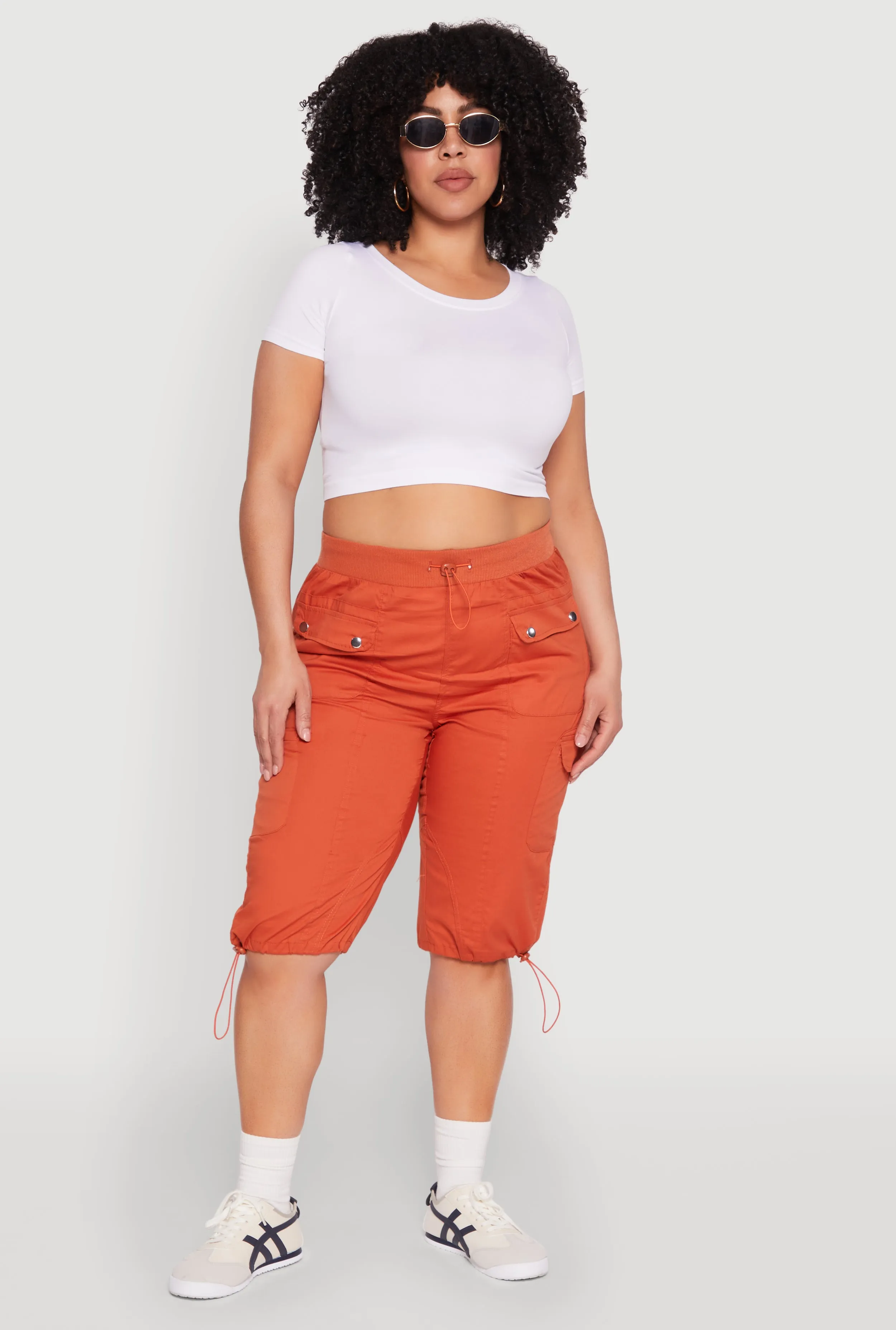Plus Size Poplin Toggle Drawstring Cargo Capri Pants sold by Rainbow
