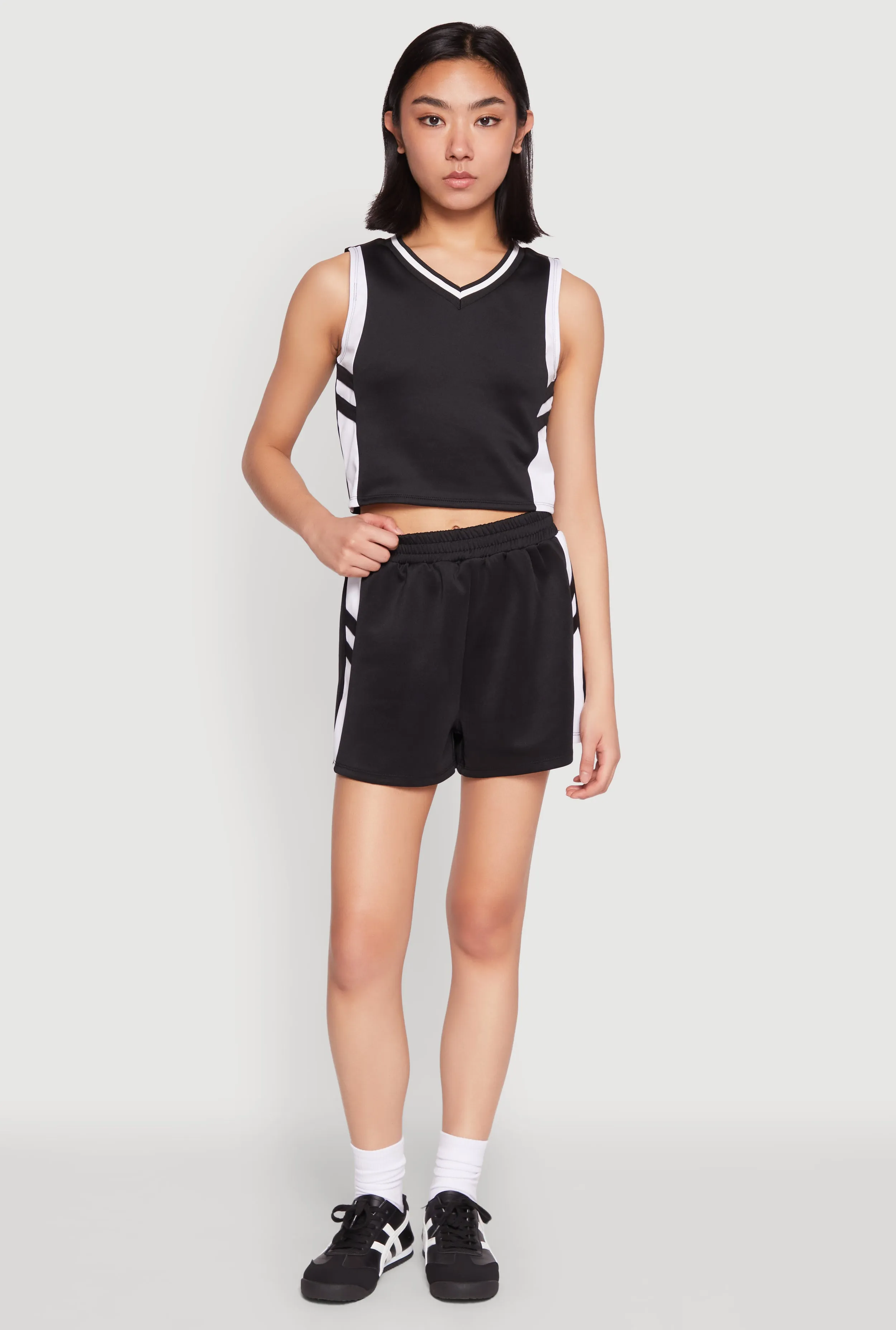Varsity Stripe Contrast Trim Shorts sold by Rainbow