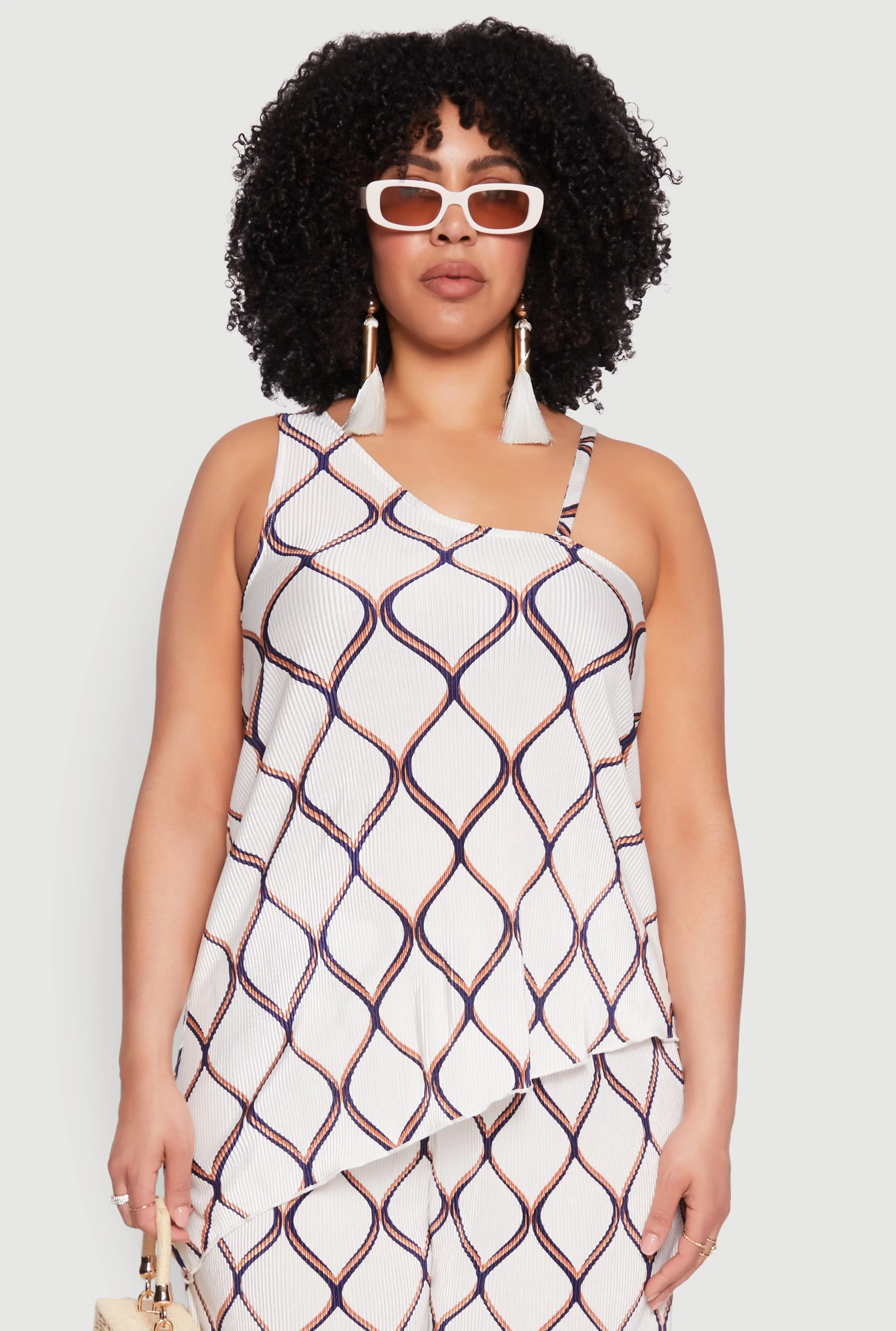 Plus Size Almost Famous Printed Plisse Asymmetrical Blouse sold by Rainbow