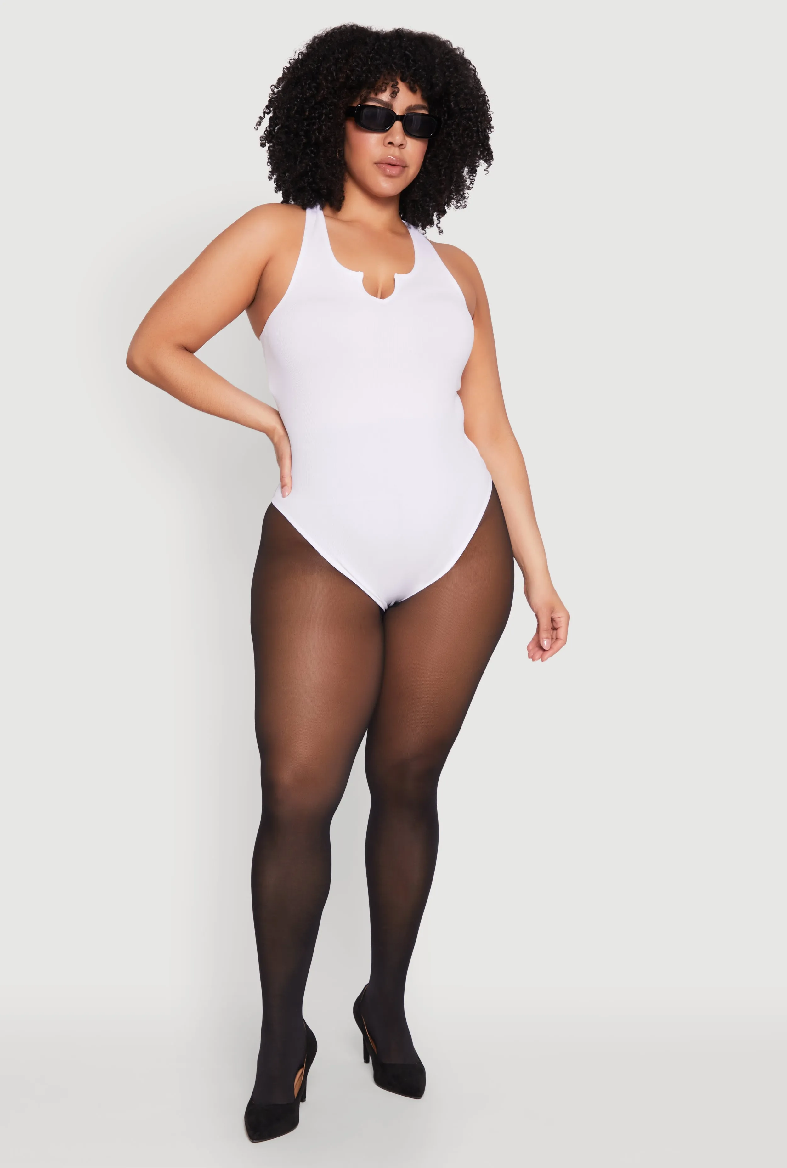 Plus Size Ribbed Notch Neck Tank Bodysuit sold by Rainbow product image thumbnail 3