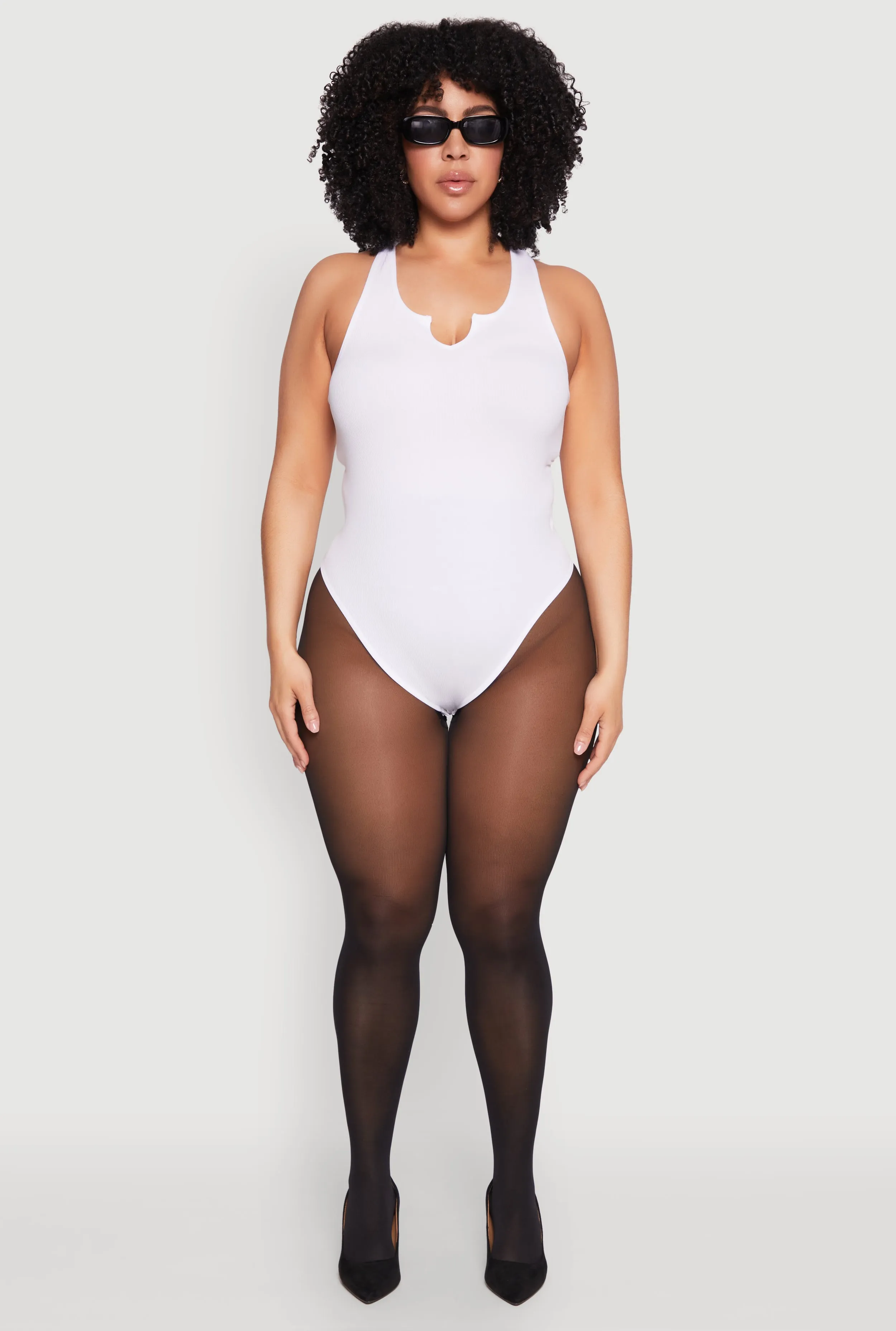 Plus Size Ribbed Notch Neck Tank Bodysuit sold by Rainbow